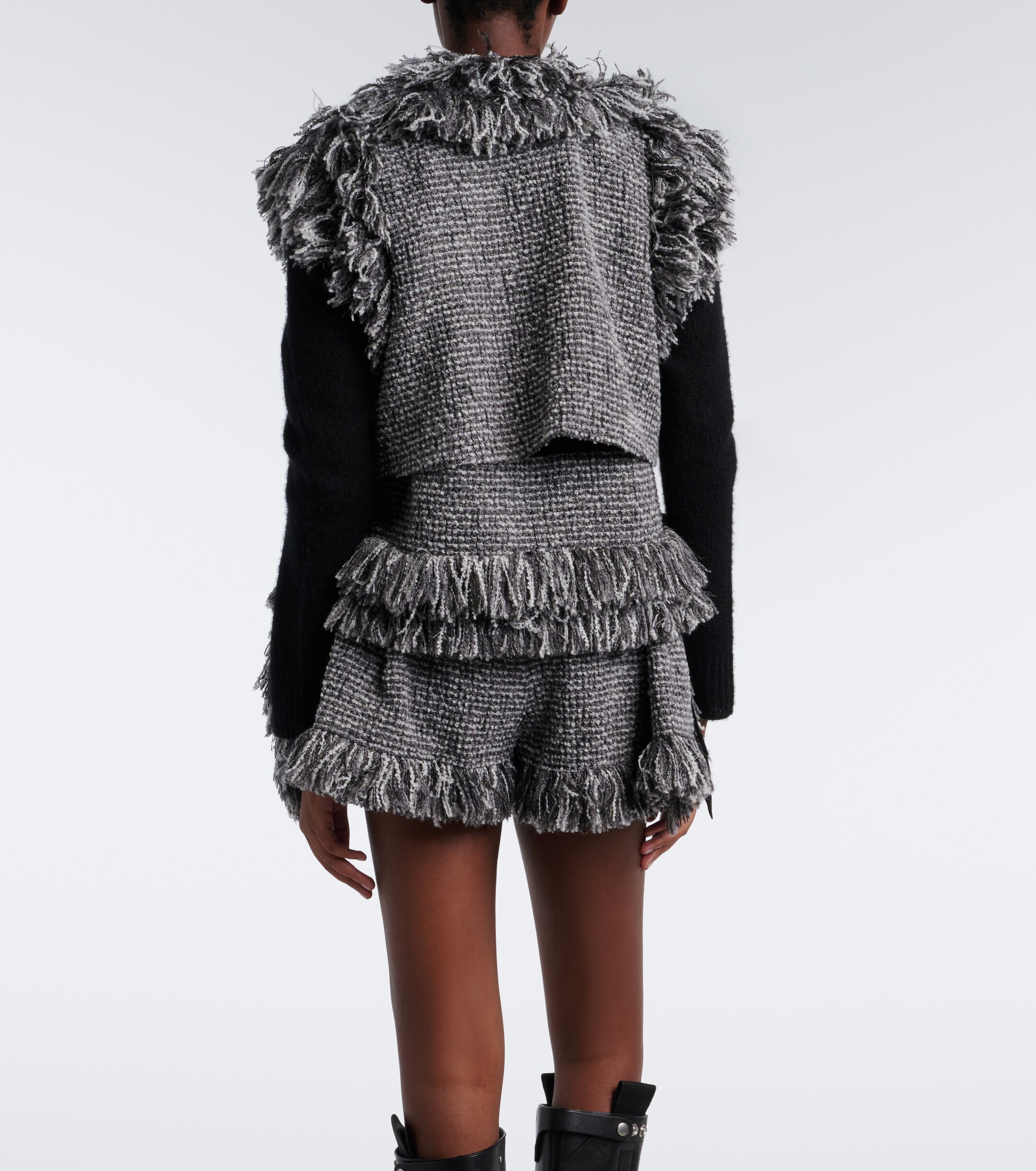 Sacai Sacai Fringed wool-blend tweed shorts
