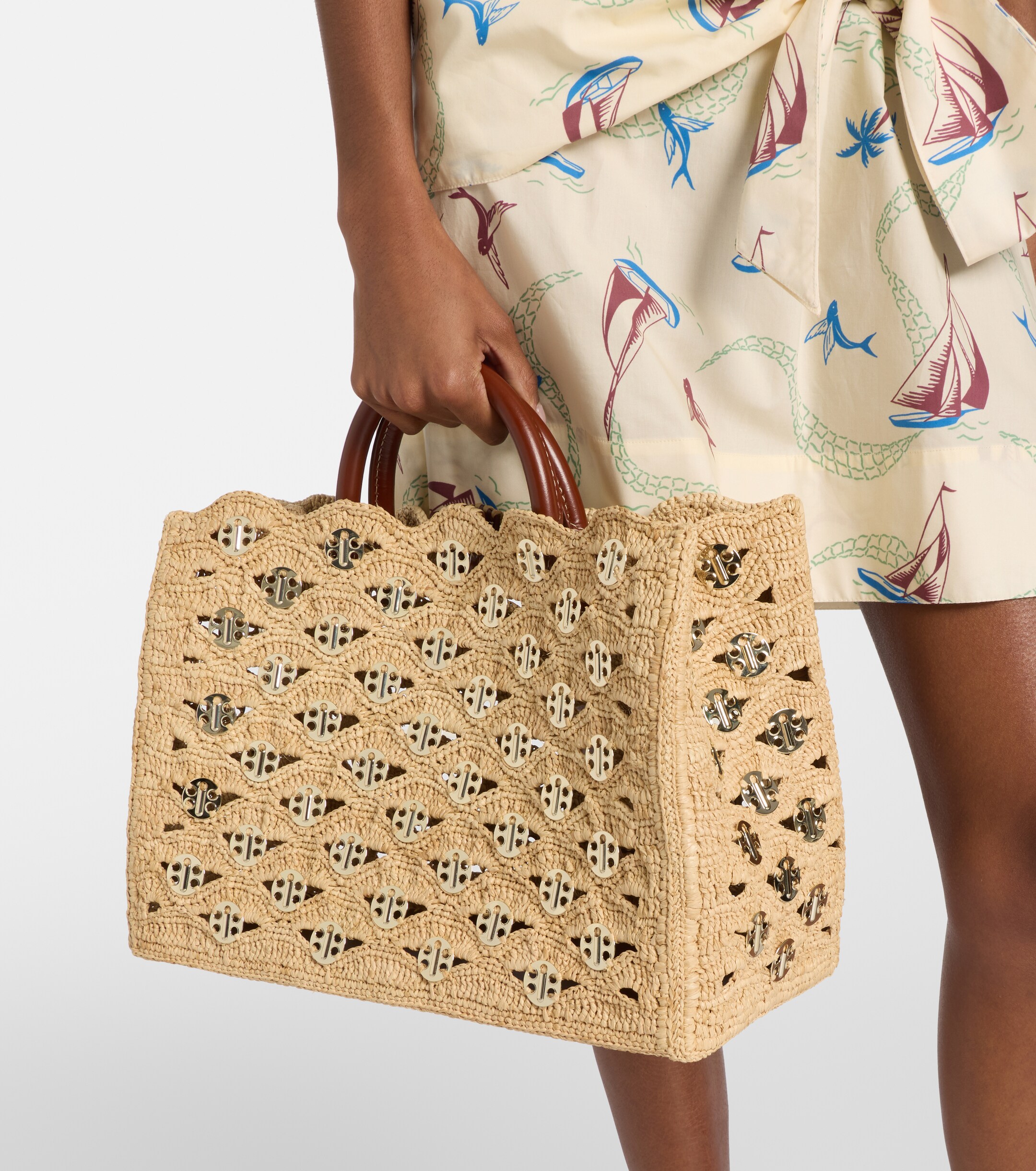 Rabanne 1969 embellished raffia tote bag