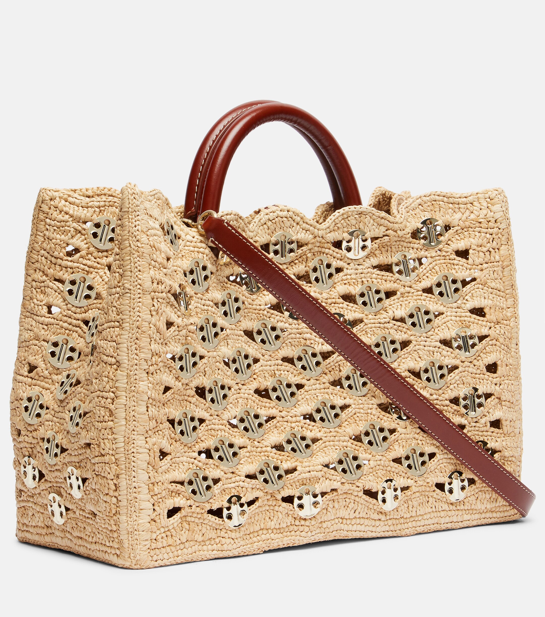 Rabanne 1969 embellished raffia tote bag