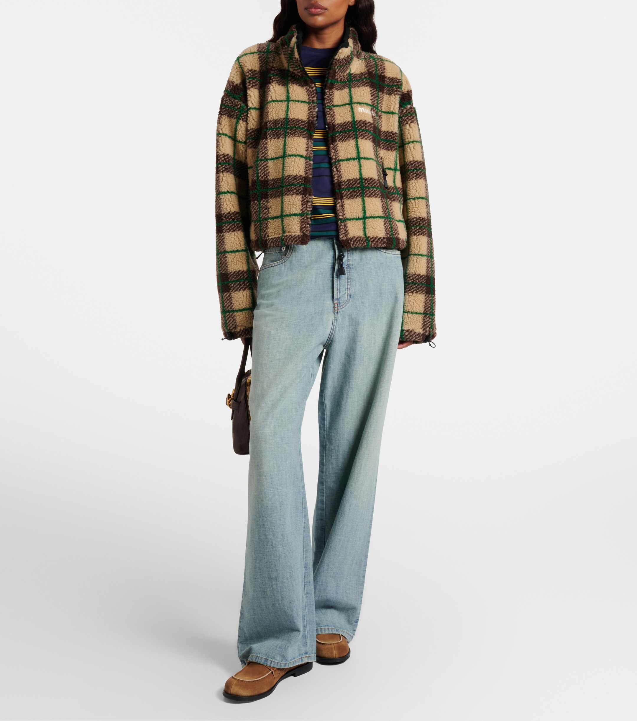 美品 MIU MIU クロップドブルゾン 2021年 チェック ジャケット L Miu Miu - Plaid cropped fleece jacket | Plush