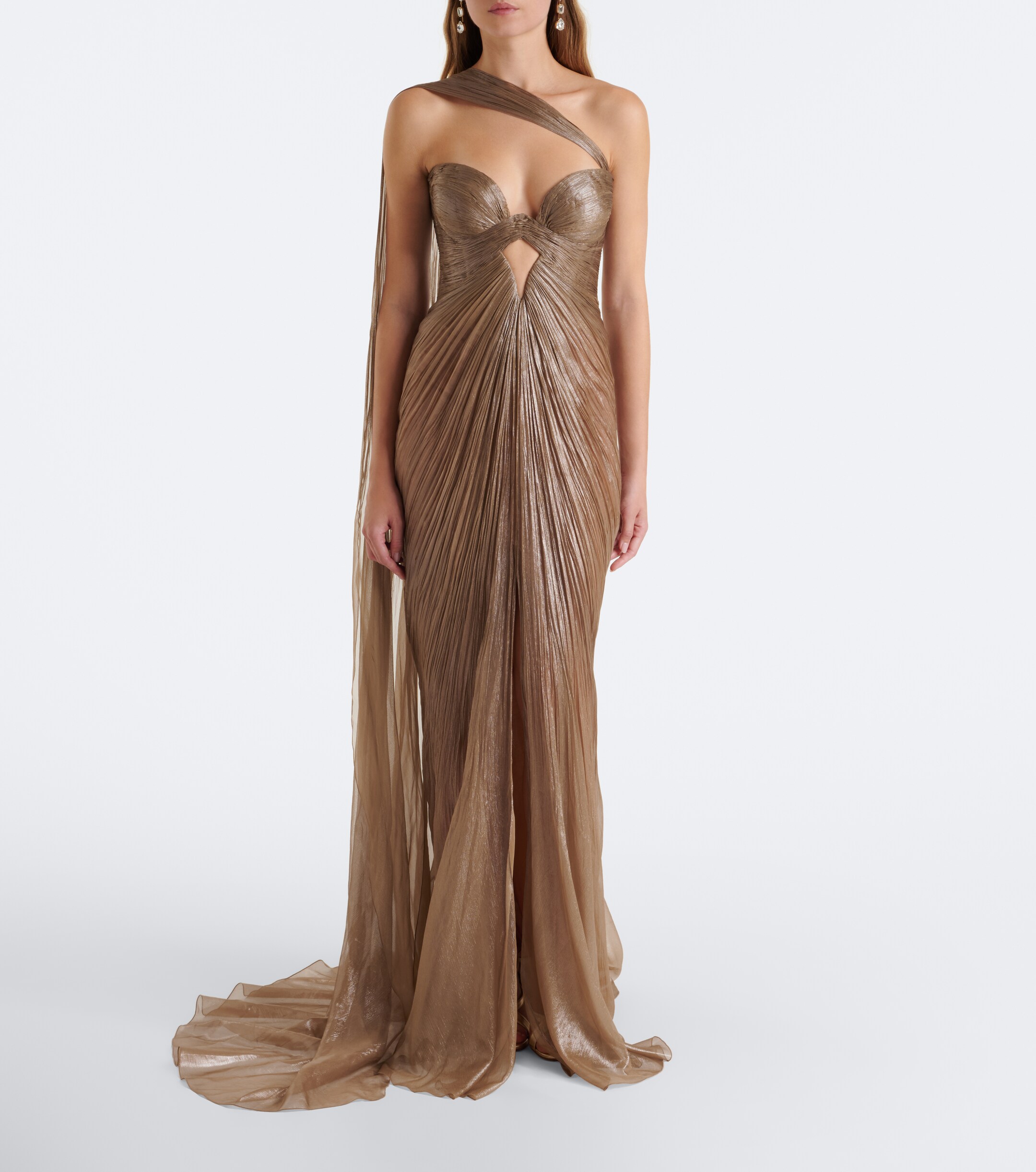 Maria Lucia Hohan Maria Lucia Hohan Morgan scarf-detail pleated silk bustier gown