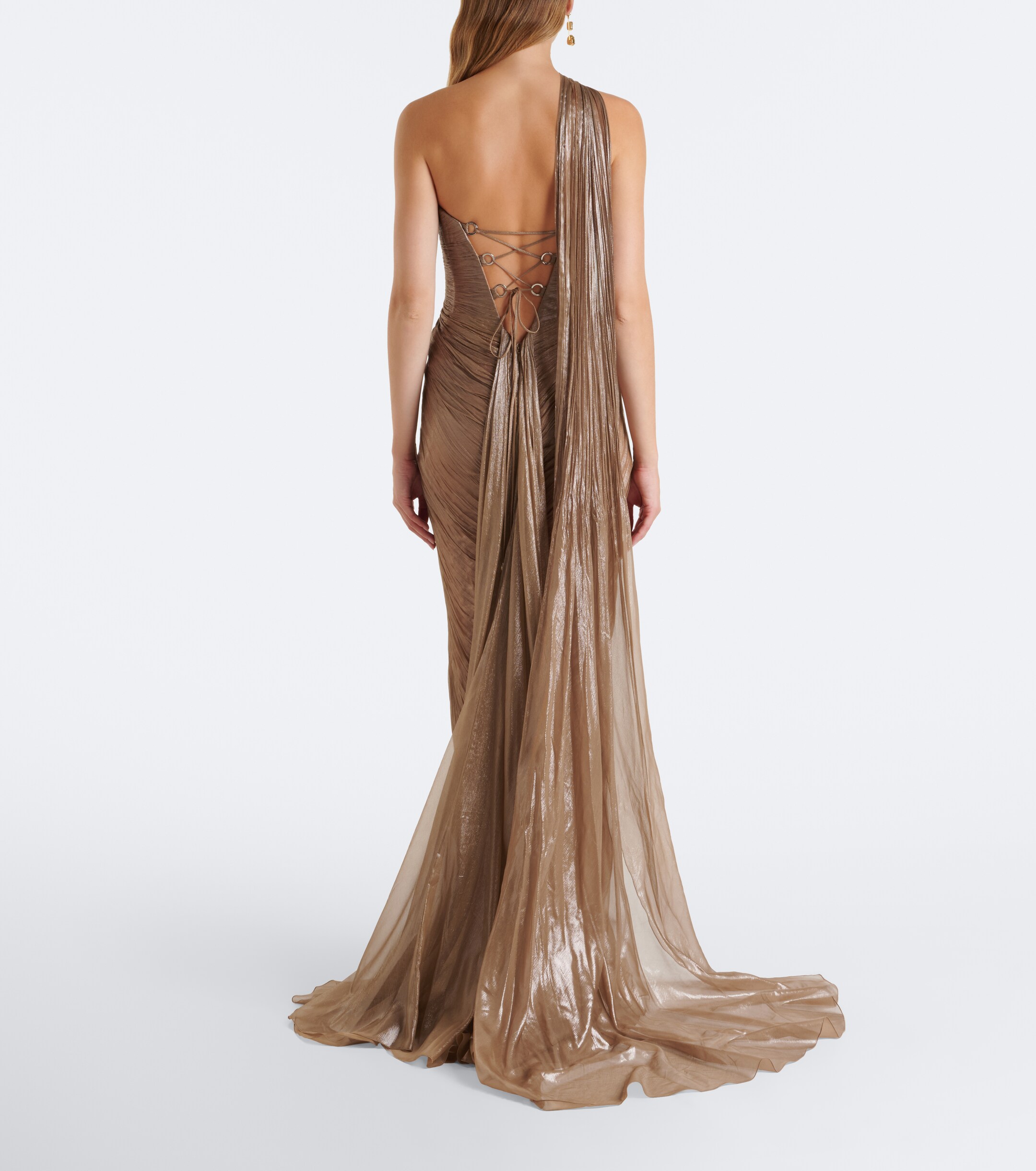 Maria Lucia Hohan Maria Lucia Hohan Morgan scarf-detail pleated silk bustier gown