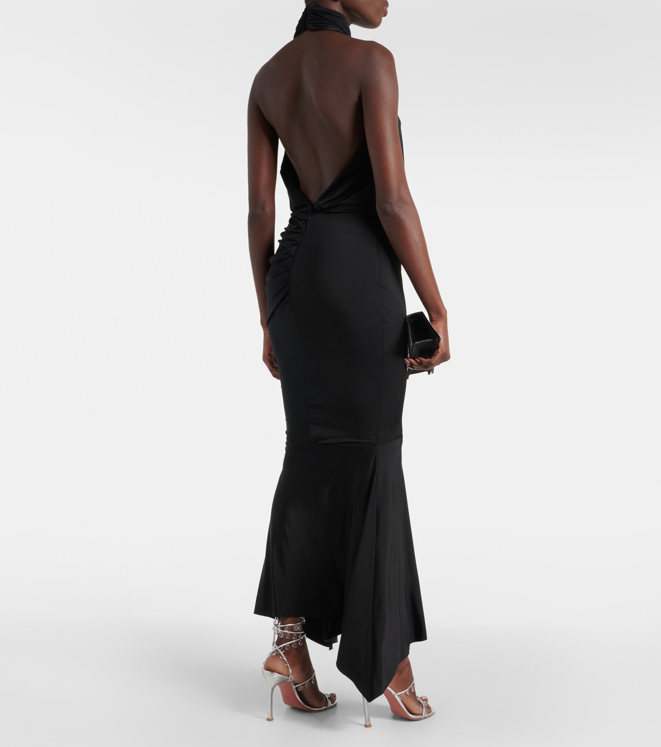 green emerald velvet dress Audrine Black Velvet Embellished High-Neck Maxi Dress – Club L London main image 0