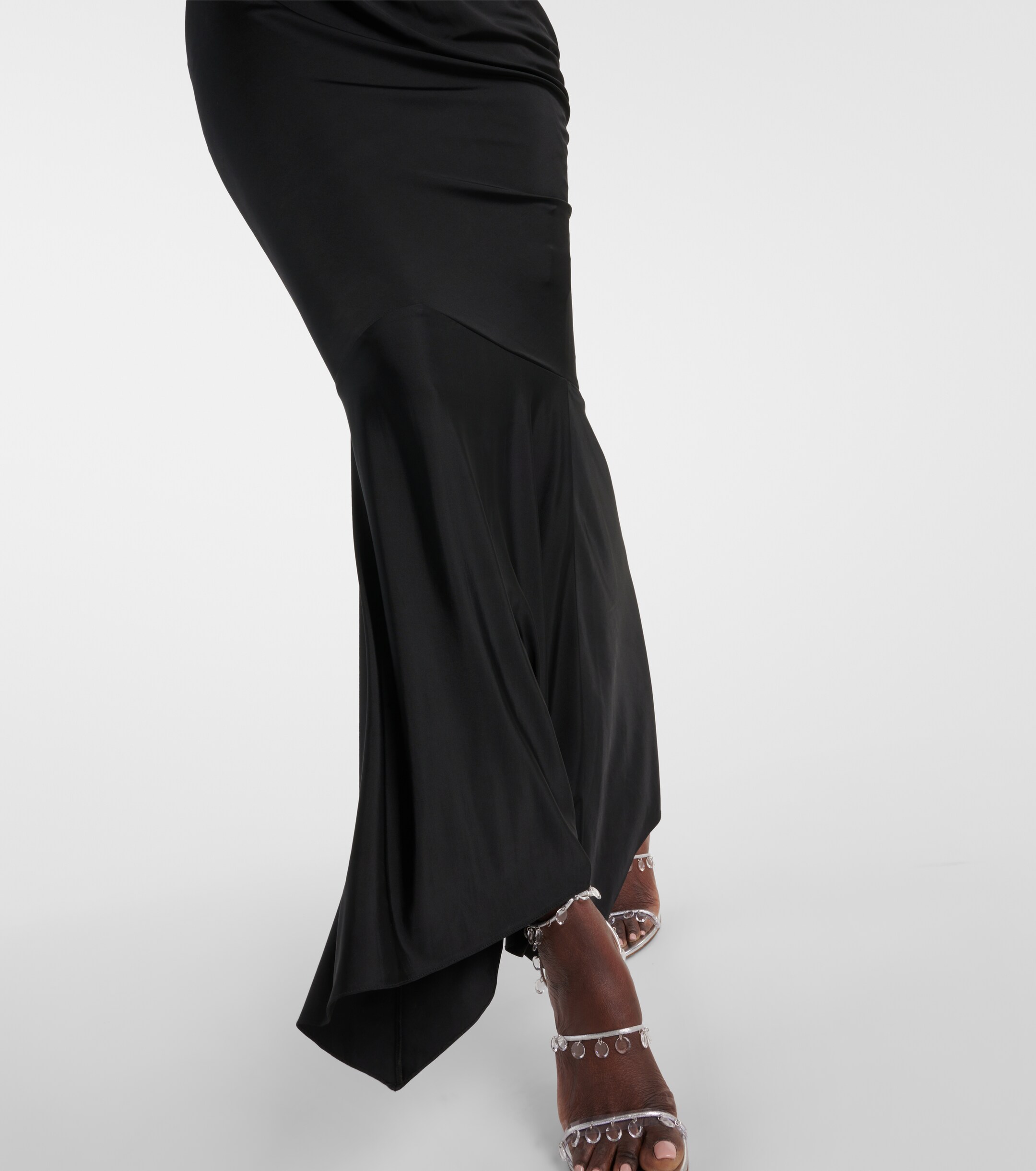 green emerald velvet dress Audrine Black Velvet Embellished High-Neck Maxi Dress – Club L London main image 1