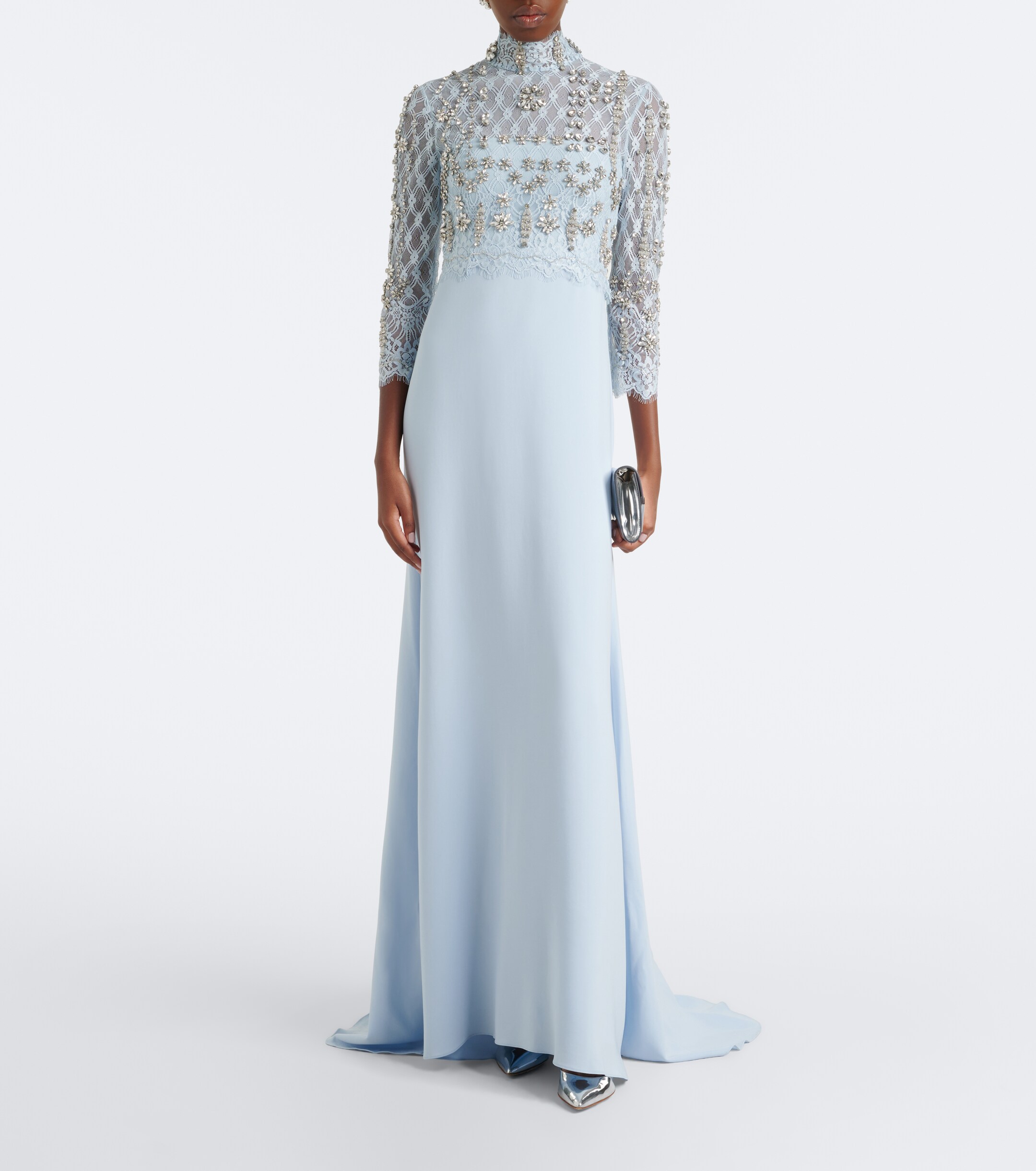 Costarellos Costarellos Brona embellished lace-paneled crêpe gown