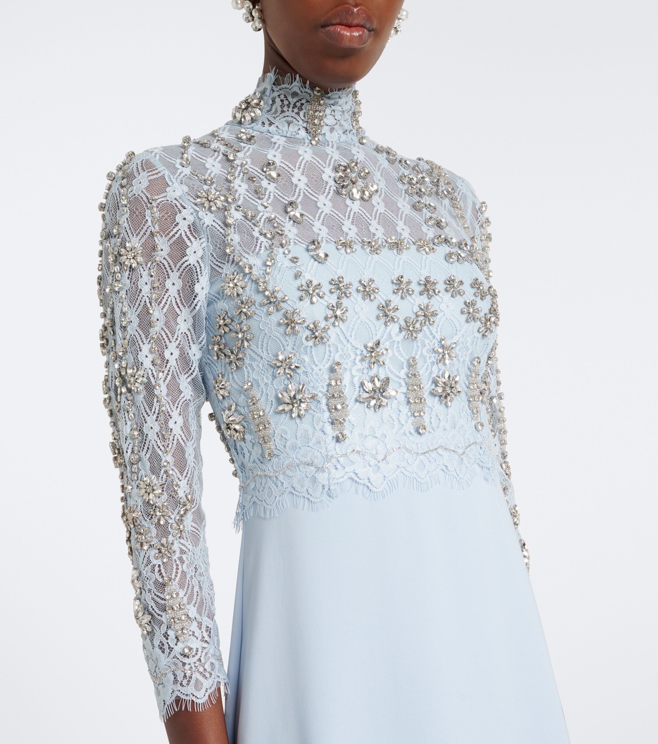 Costarellos Costarellos Brona embellished lace-paneled crêpe gown