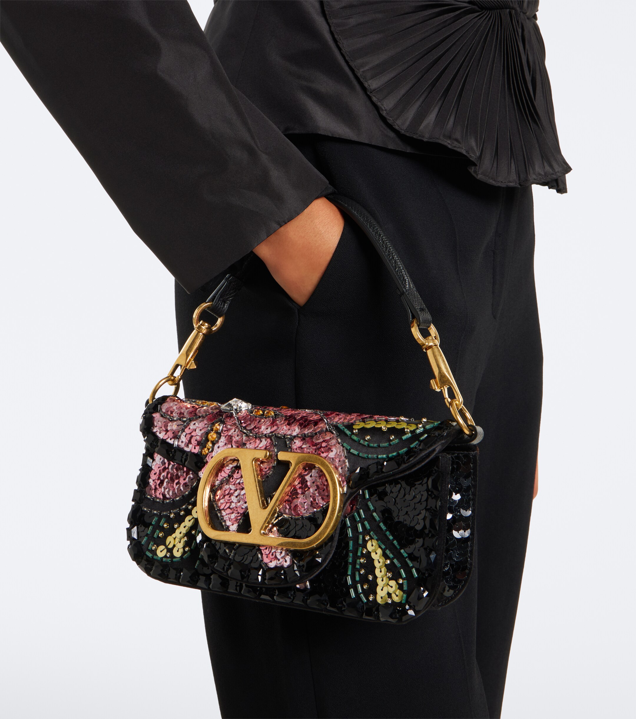 Valentino Garavani Locò Small embellished satin shoulder bag thumbnail