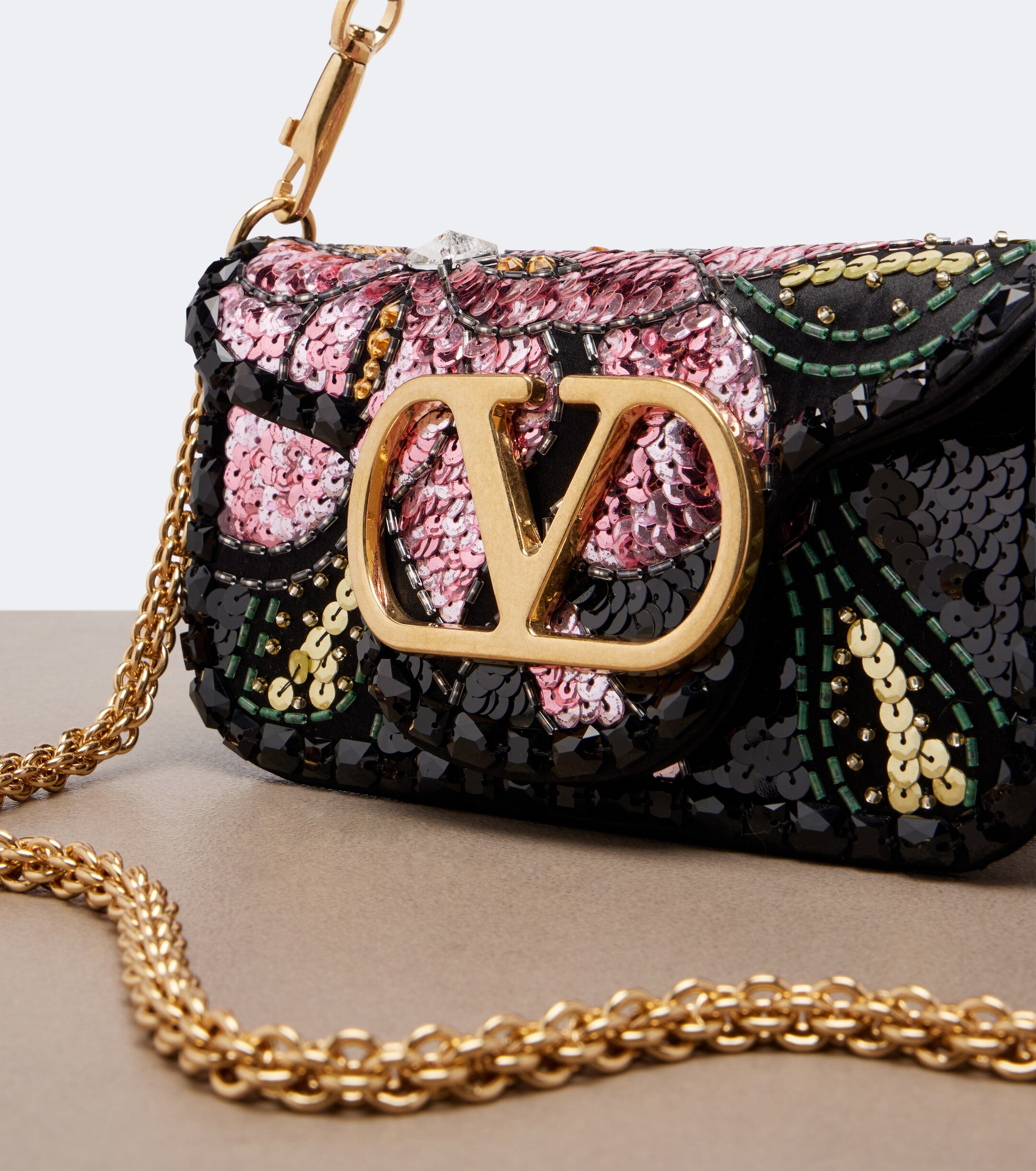 Valentino Garavani Locò Small embellished satin shoulder bag thumbnail