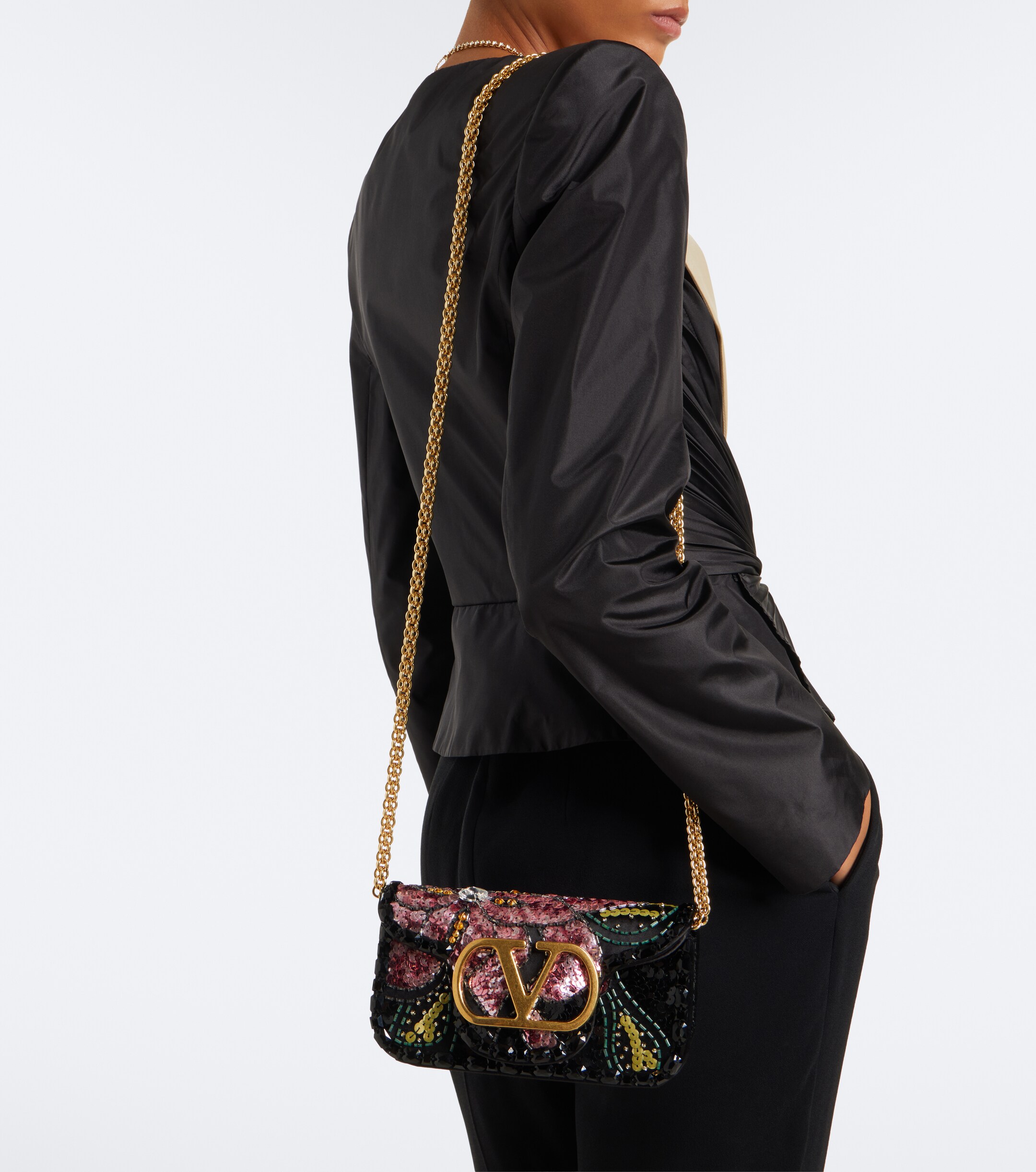 Valentino Garavani Locò Small embellished satin shoulder bag thumbnail