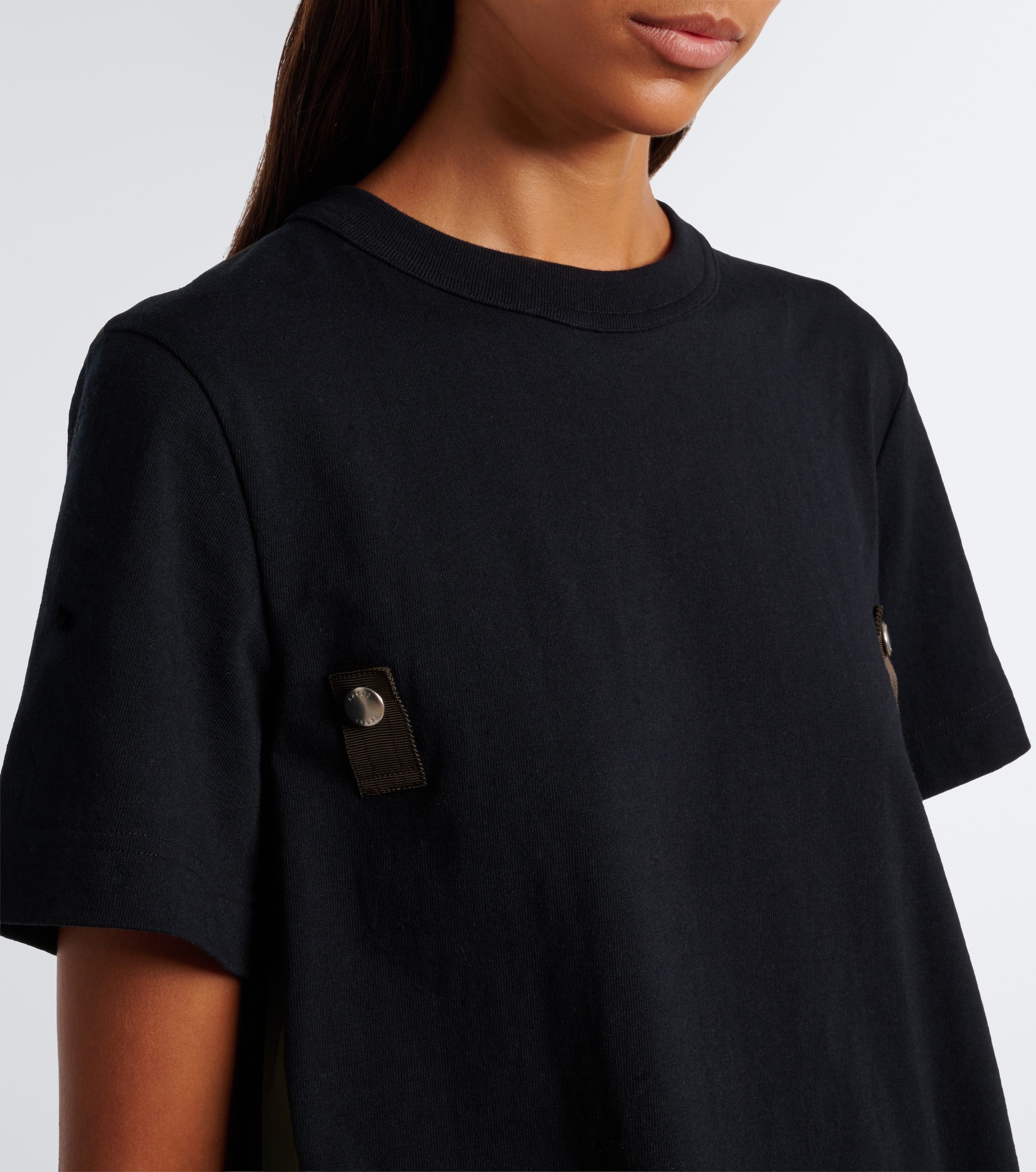Sacai Sacai Paneled plissé cotton jersey T-shirt