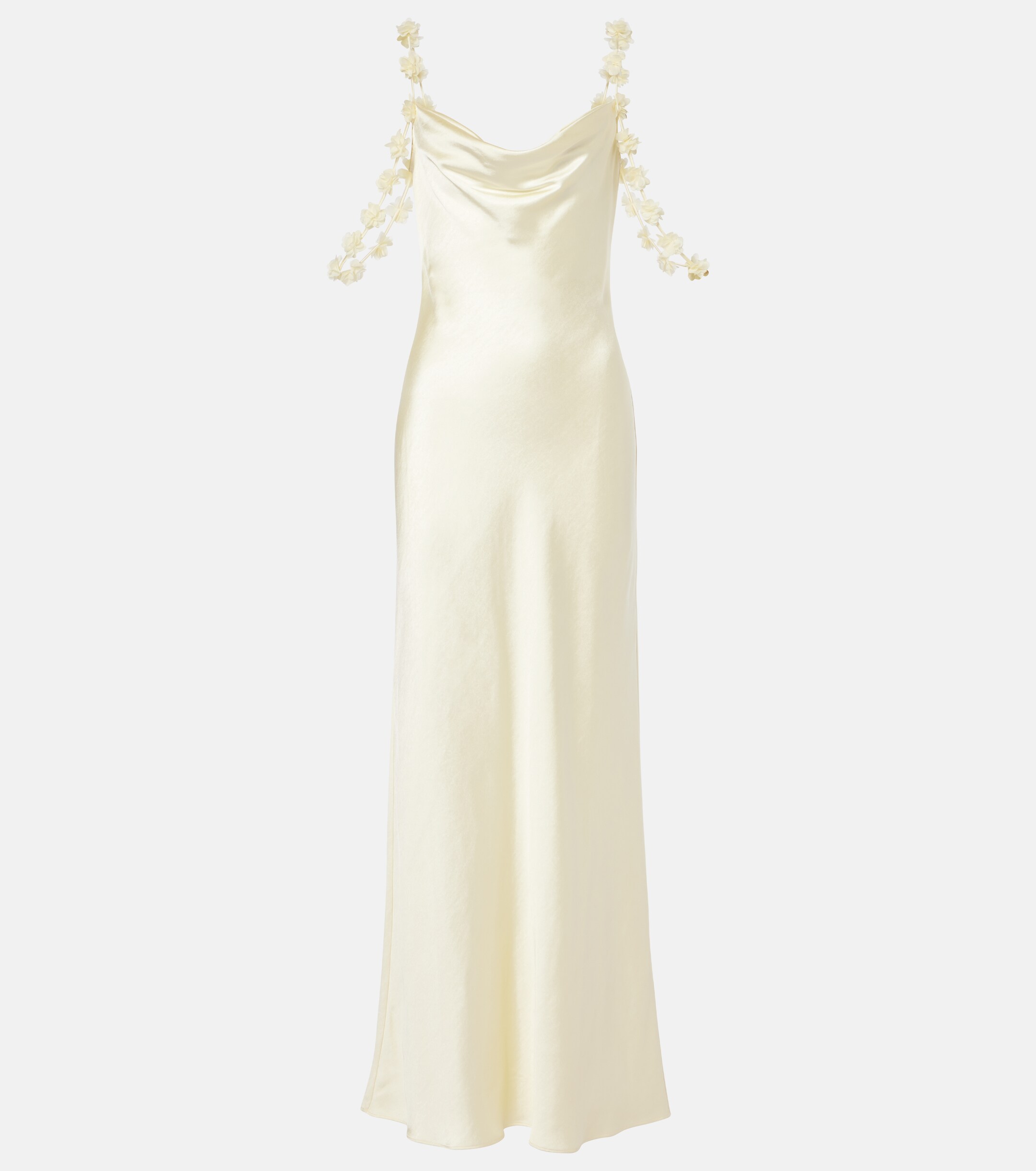 chinese dress ladies Sequin Applique Stretch Satin Long Dress With Open Lace Back main image 1