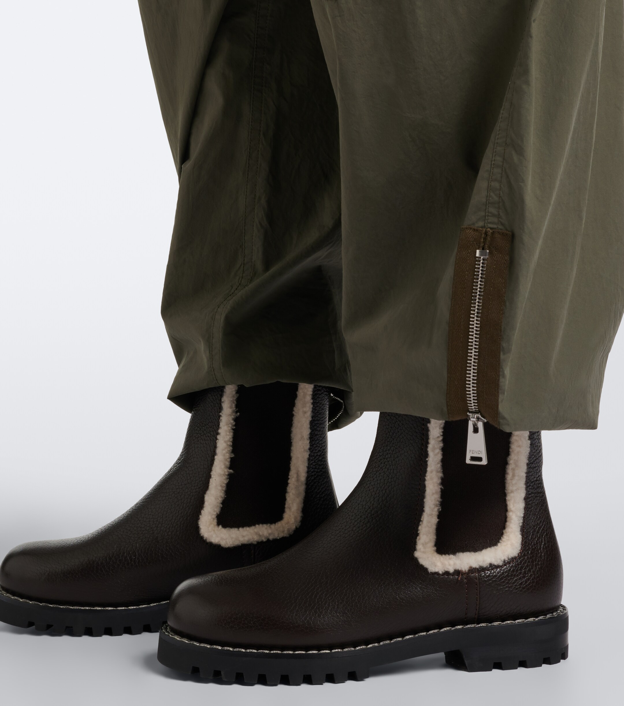 Fendi Fendi Shearling-trimmed leather Chelsea boots