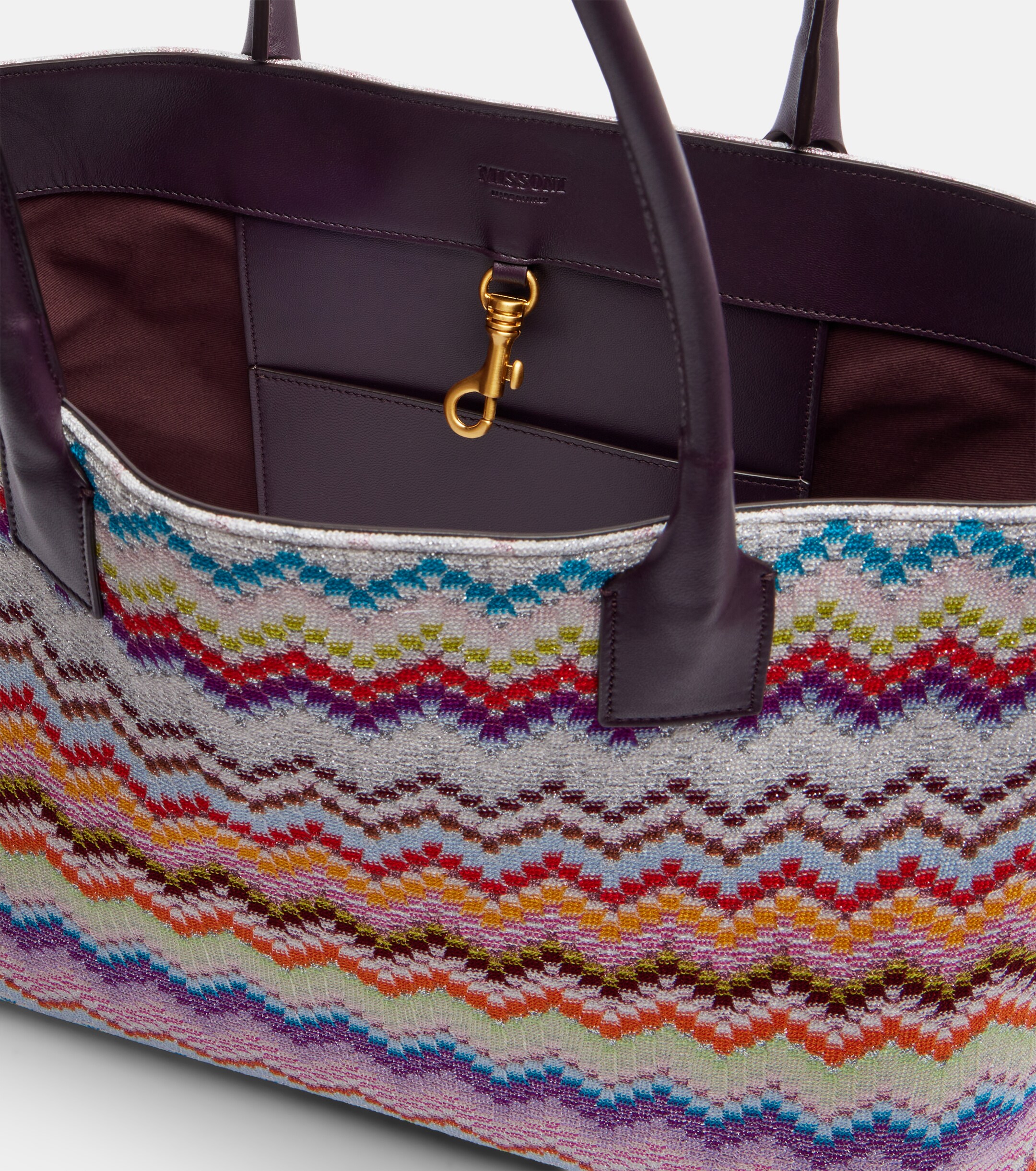 Missoni Zigzag leather-trimmed lamé tote bag