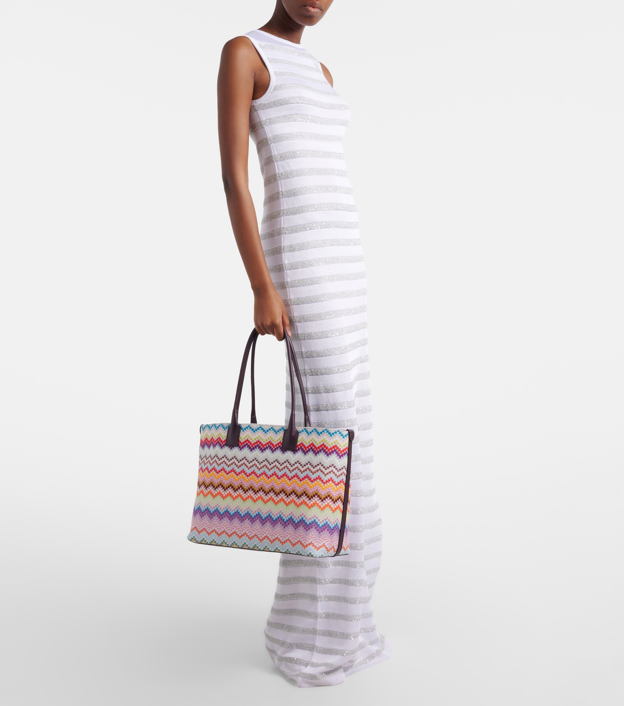 Missoni Zigzag leather-trimmed lamé tote bag