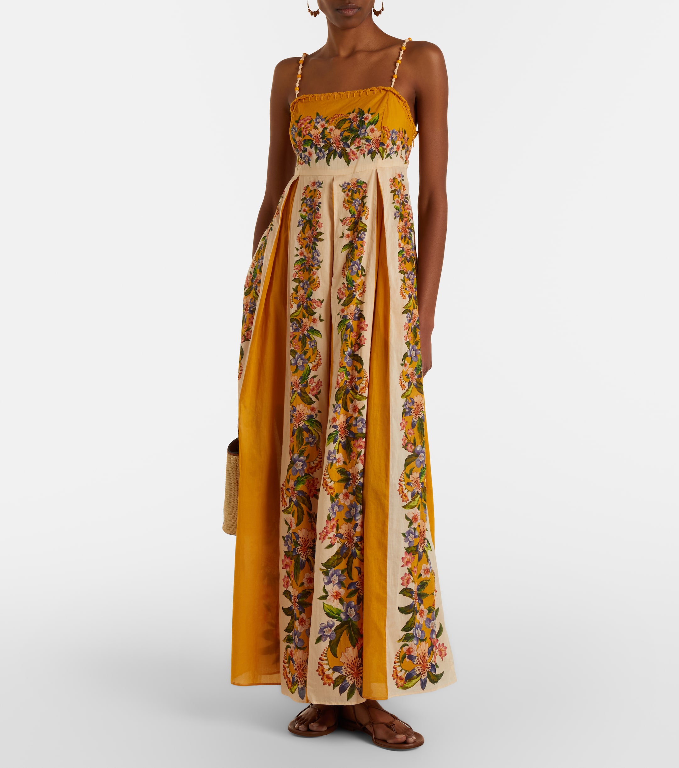 farm rio floral paneled linen blend maxi dress Multicolor Delicate Floral Stripes Maxi Dress FARM Rio