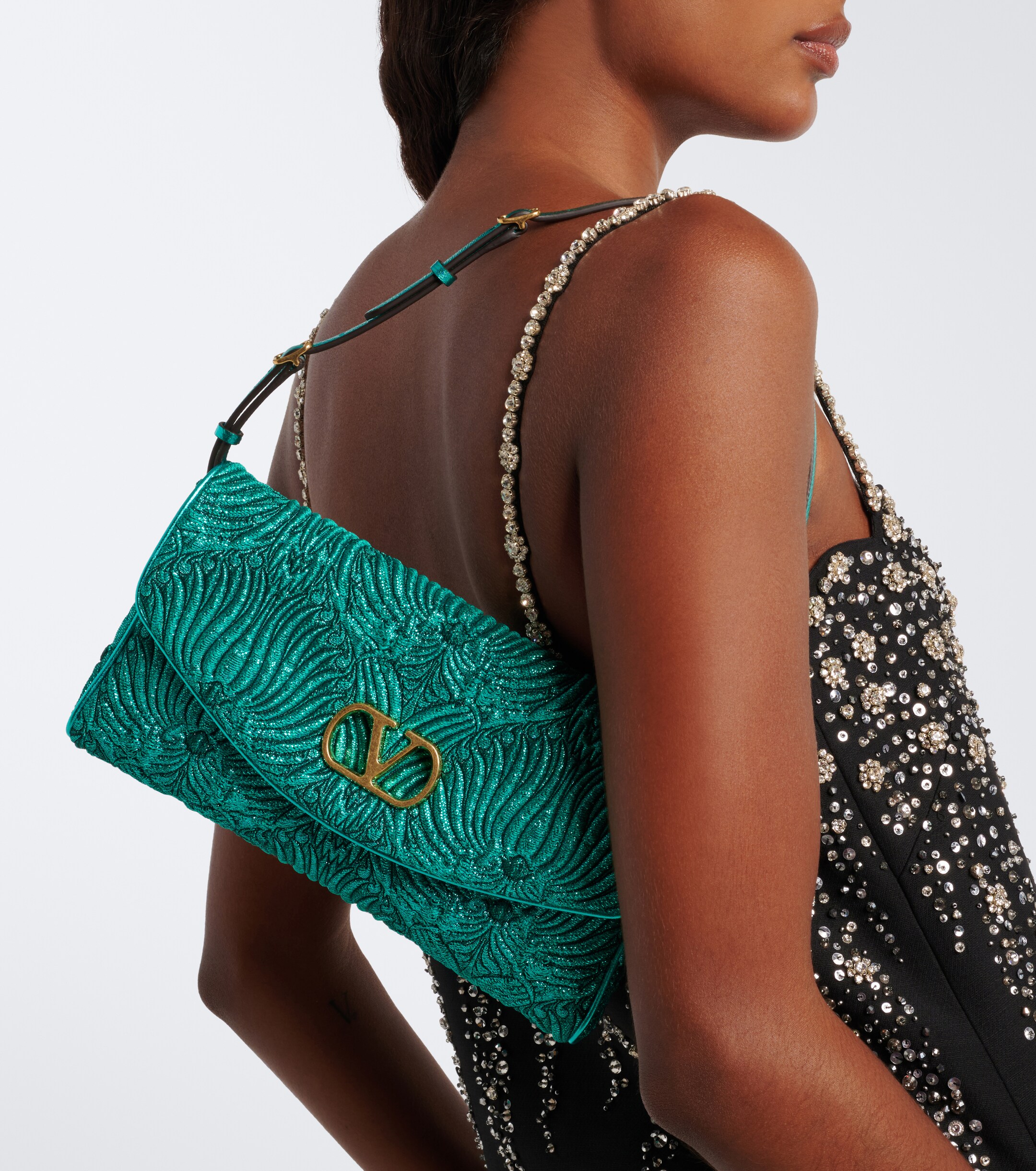 Valentino Garavani DeVain Small cloqué jacquard shoulder bag thumbnail