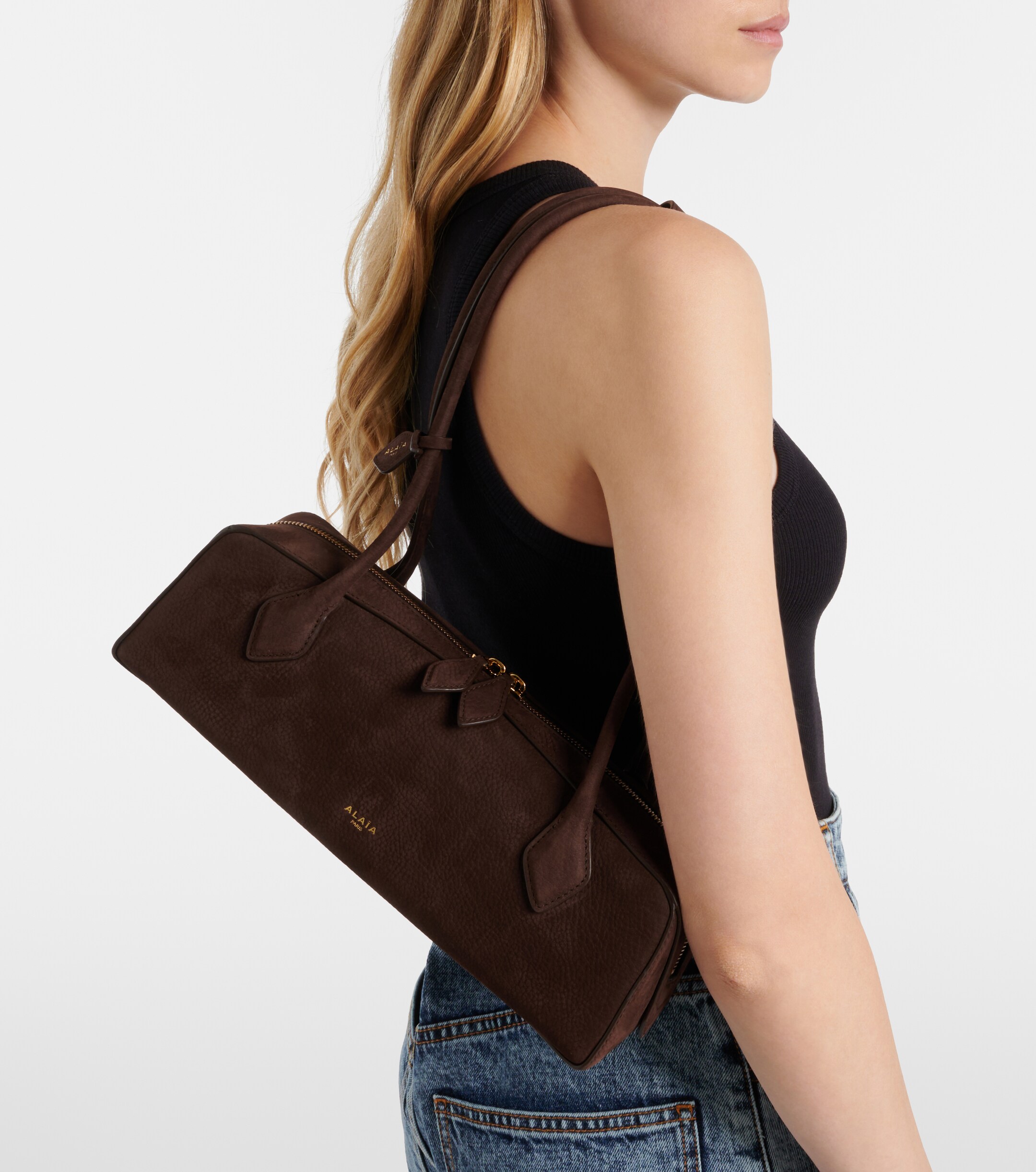 Alaïa Le Teckel Medium suede shoulder bag