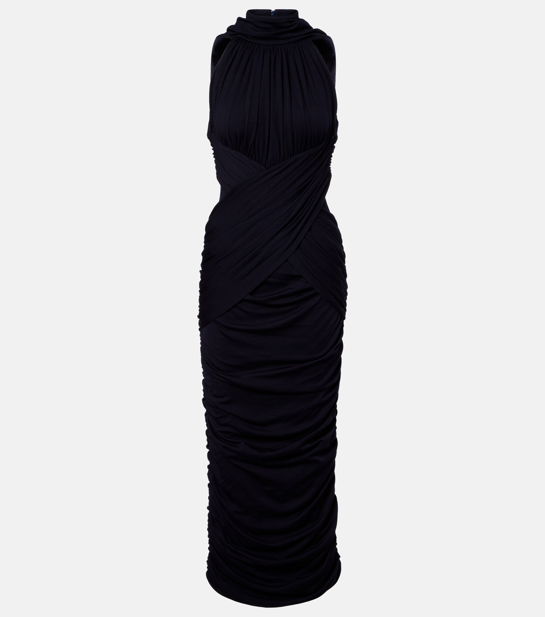 Balmain Ruched wool jersey midi dress thumbnail