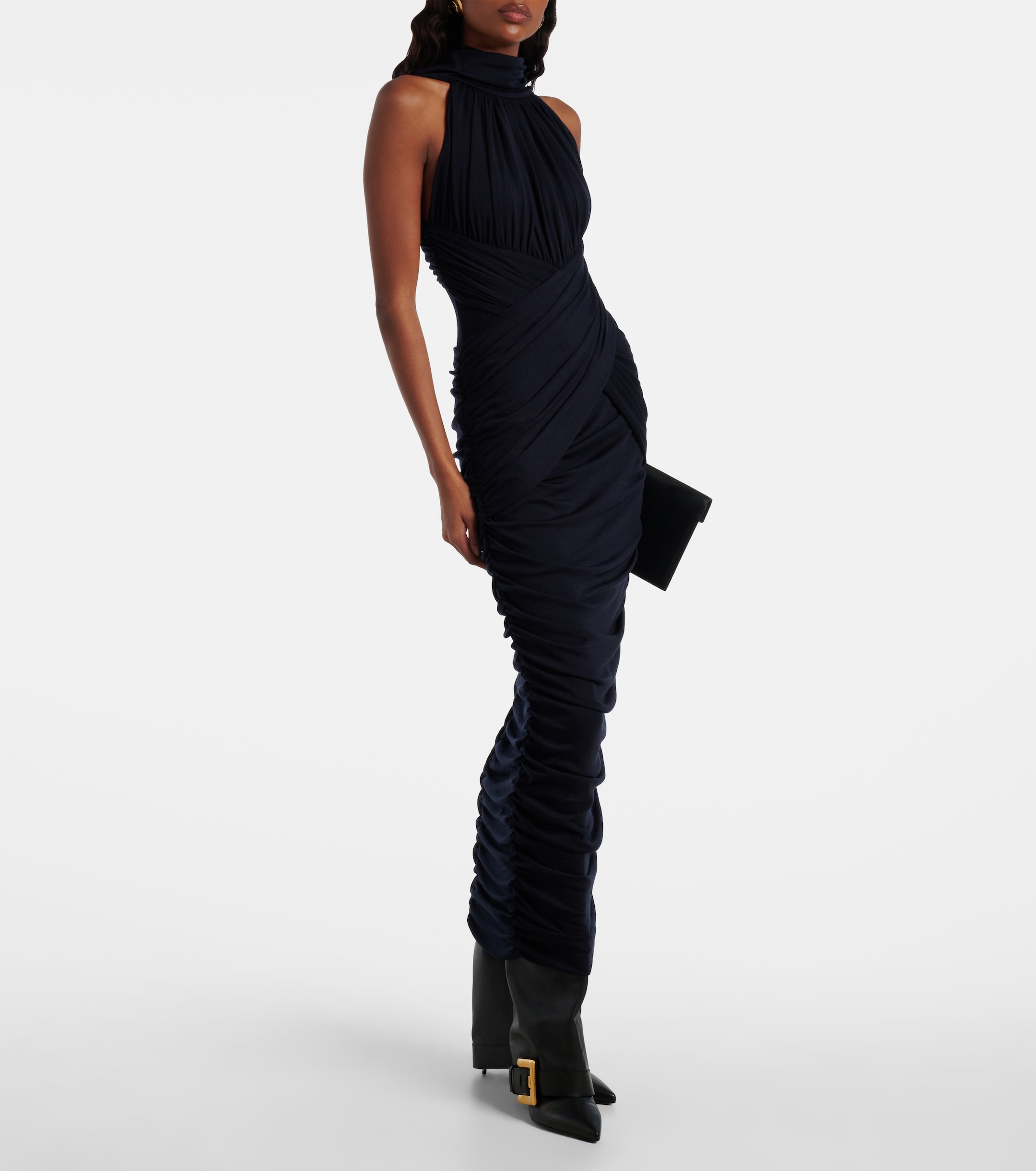 Balmain Ruched wool jersey midi dress