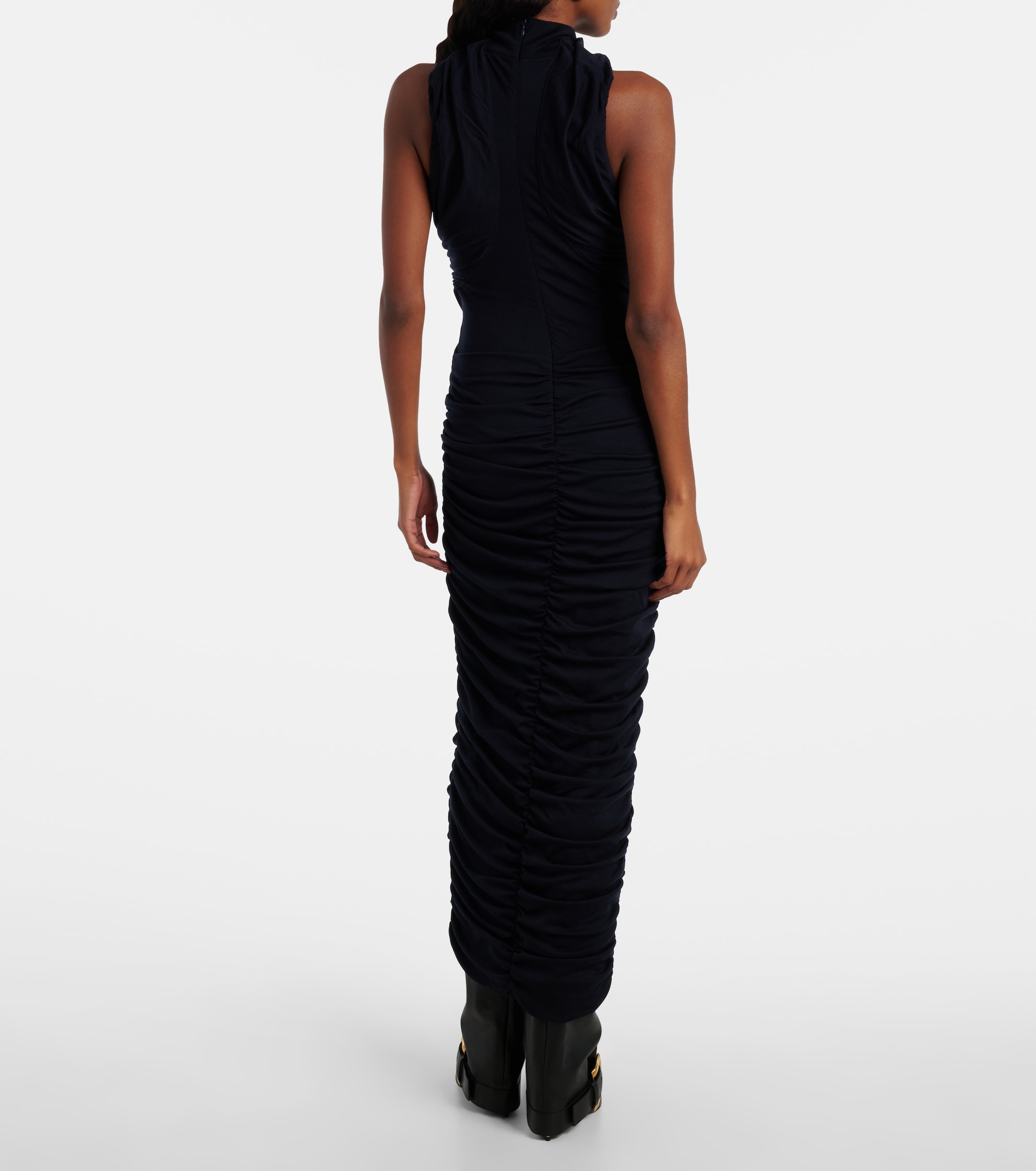 Balmain Ruched wool jersey midi dress thumbnail