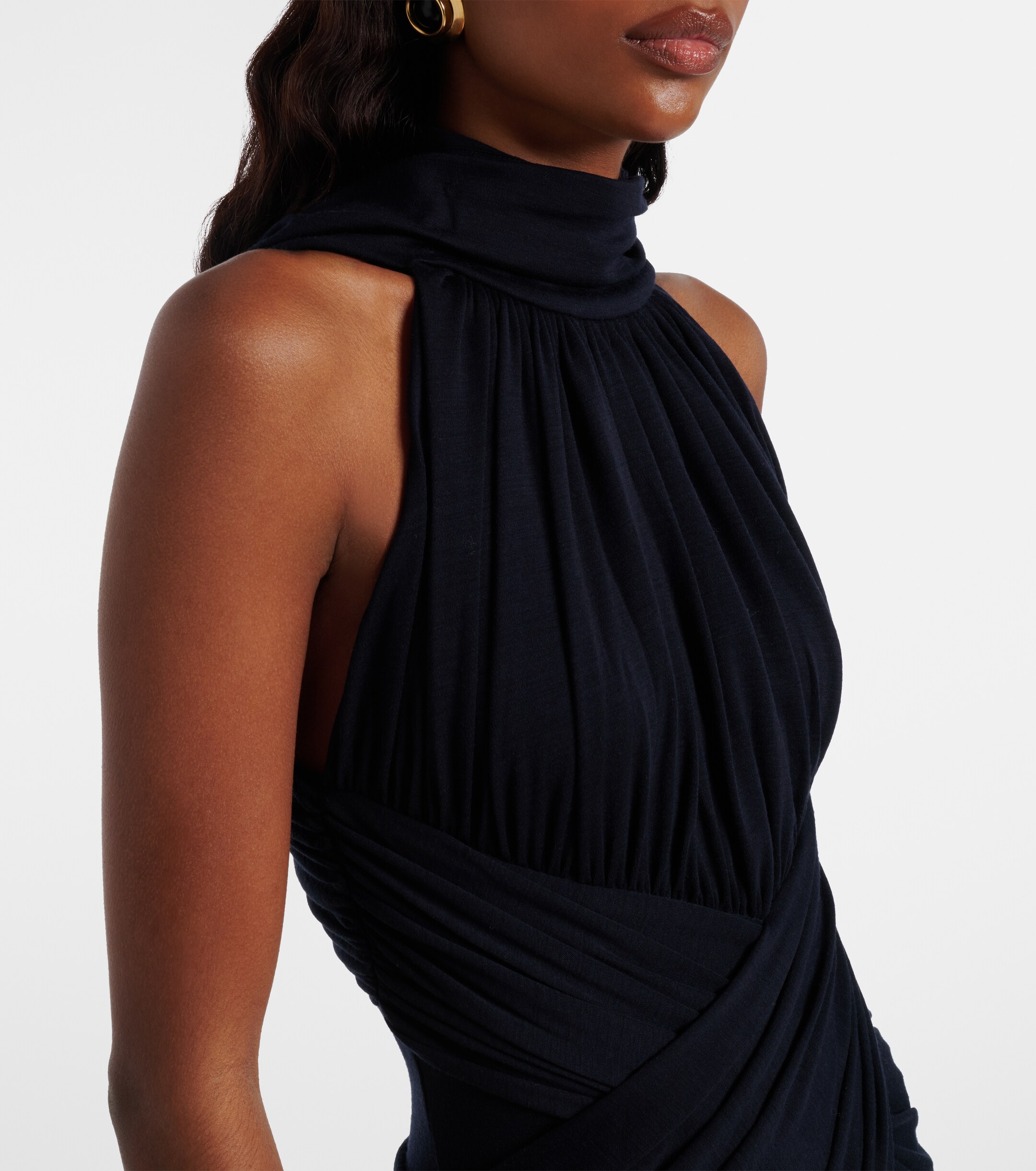 Balmain Ruched wool jersey midi dress thumbnail