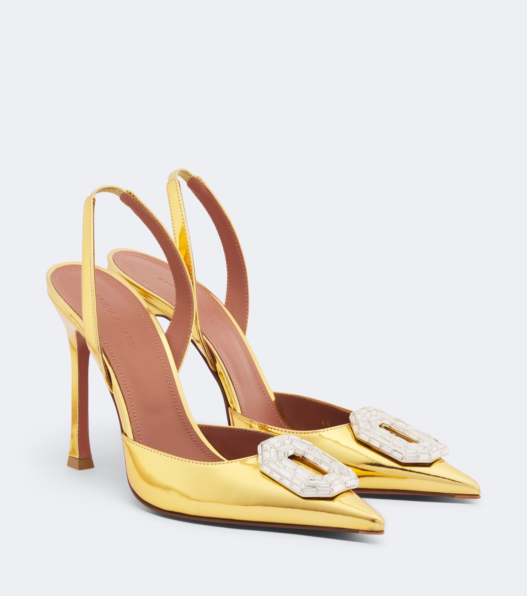 AMINA MUADDI Amina Muaddi Camelia mirrored leather slingback pumps