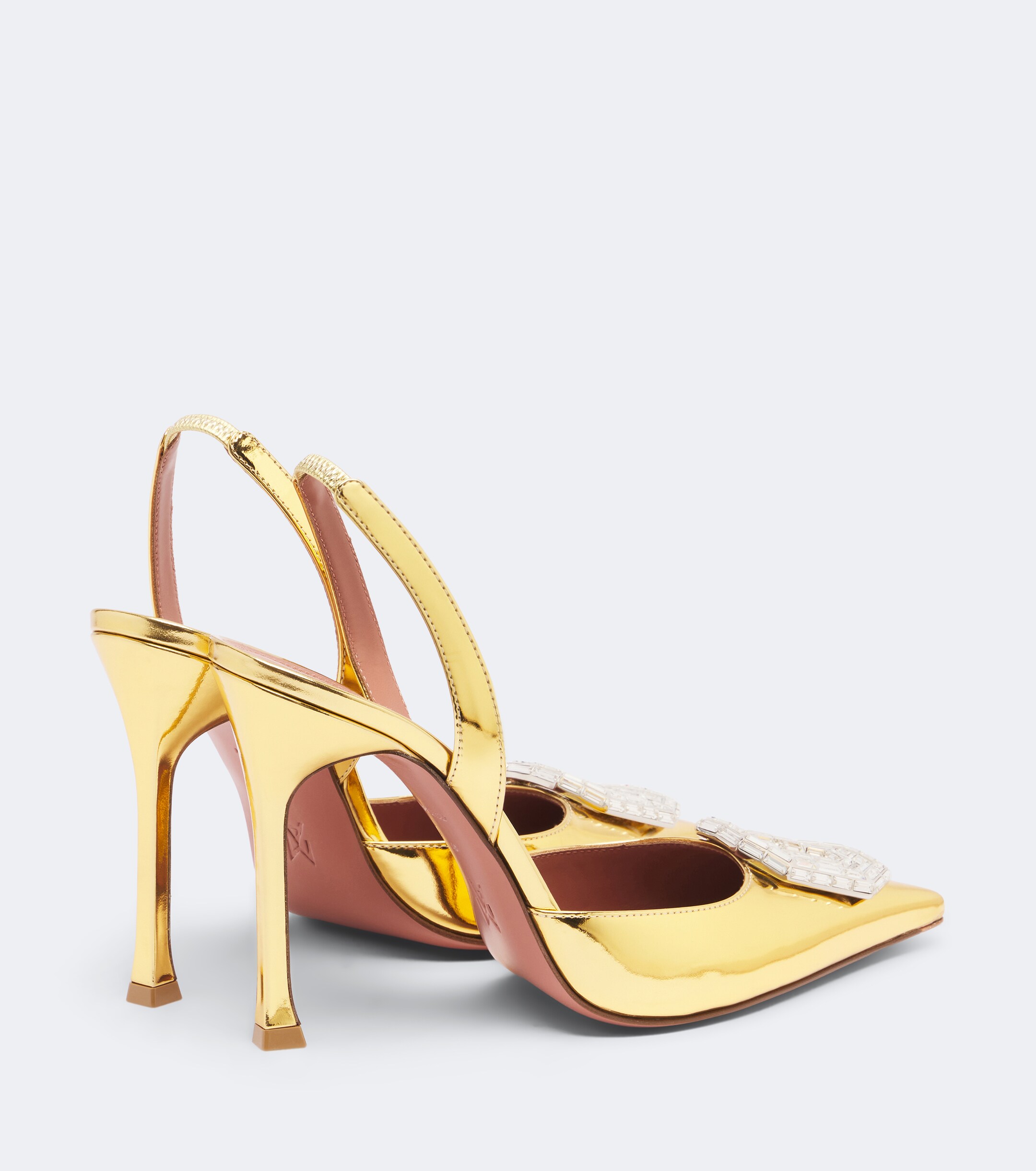 AMINA MUADDI Amina Muaddi Camelia mirrored leather slingback pumps