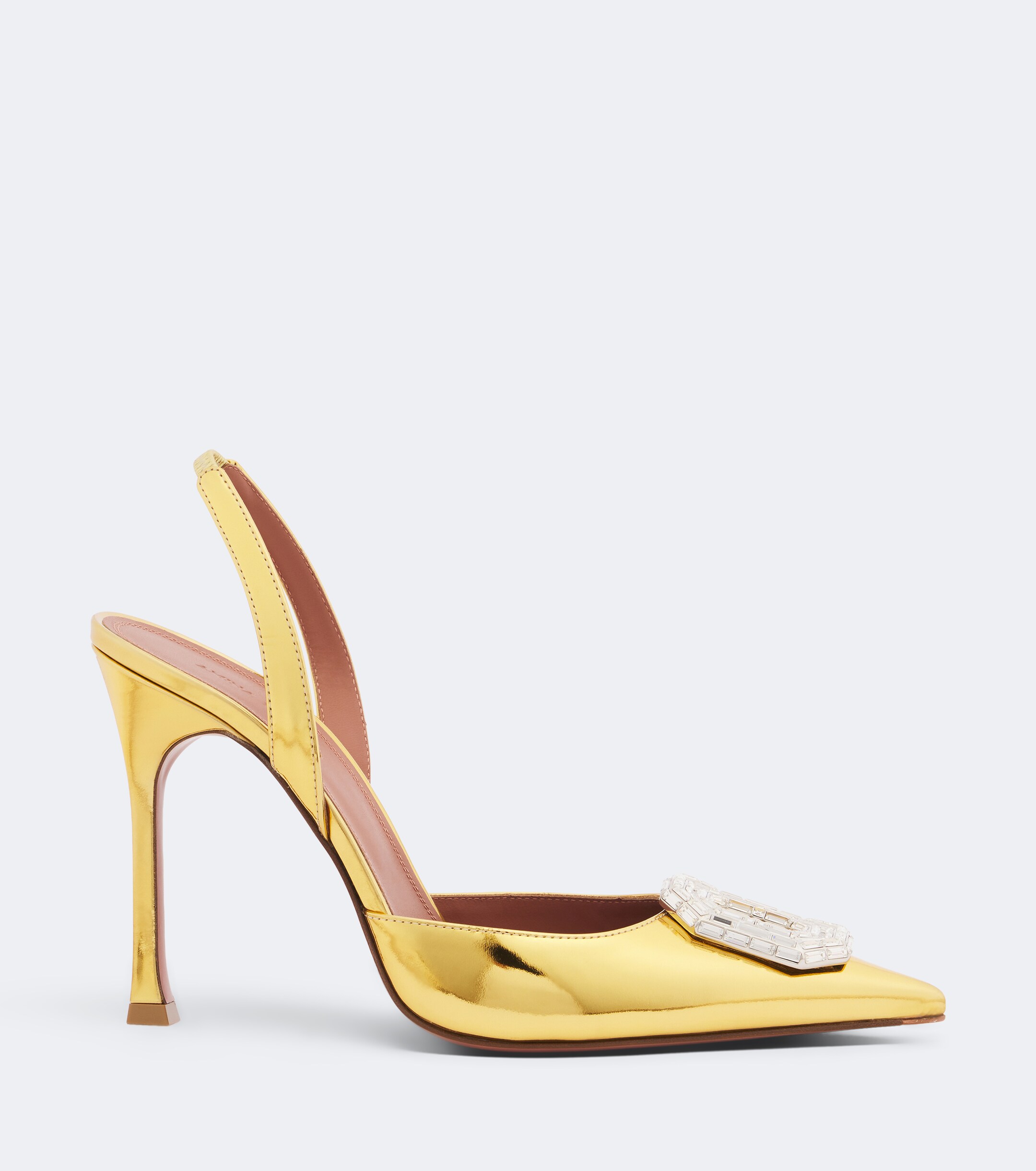 AMINA MUADDI Amina Muaddi Camelia mirrored leather slingback pumps