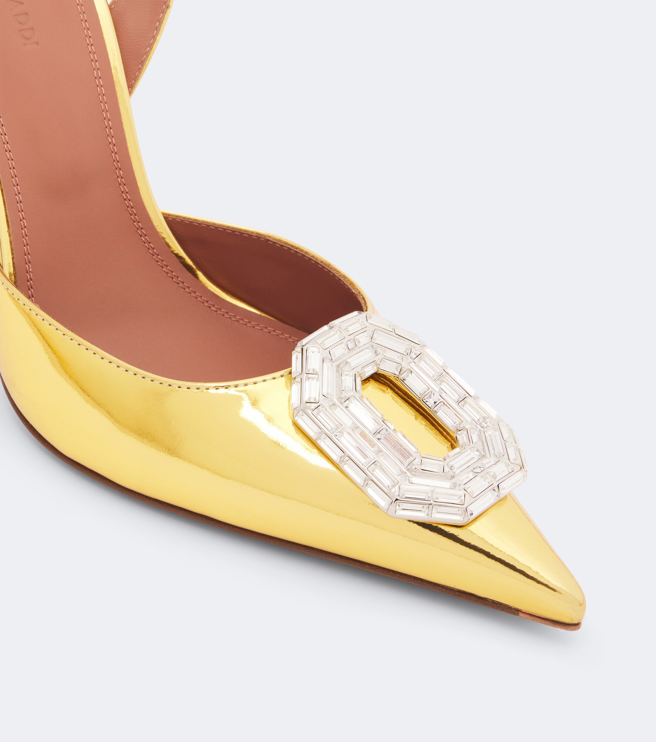 AMINA MUADDI Amina Muaddi Camelia mirrored leather slingback pumps