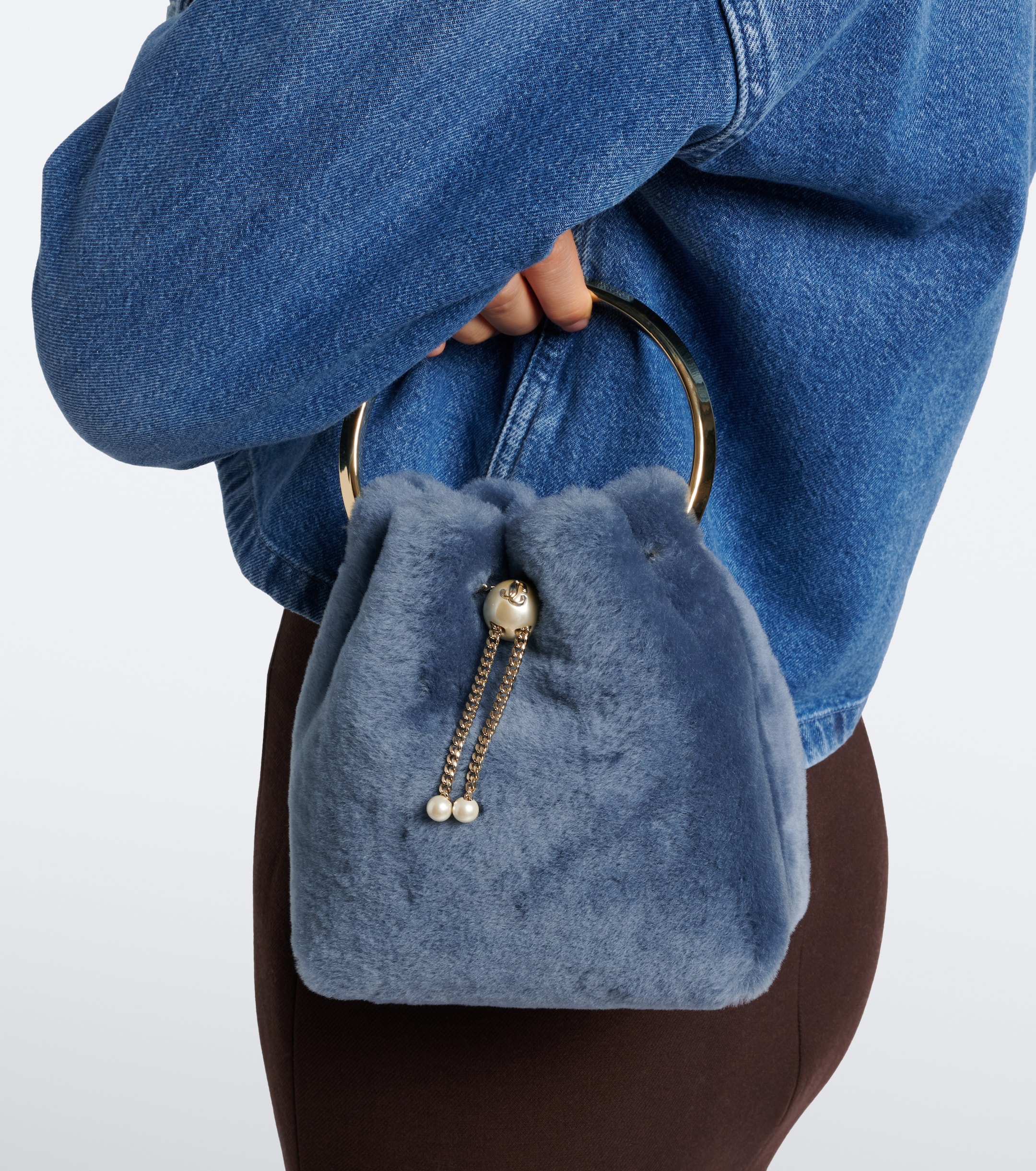 JIMMY CHOO Jimmy Choo Bon Bon Small shearling bucket bag