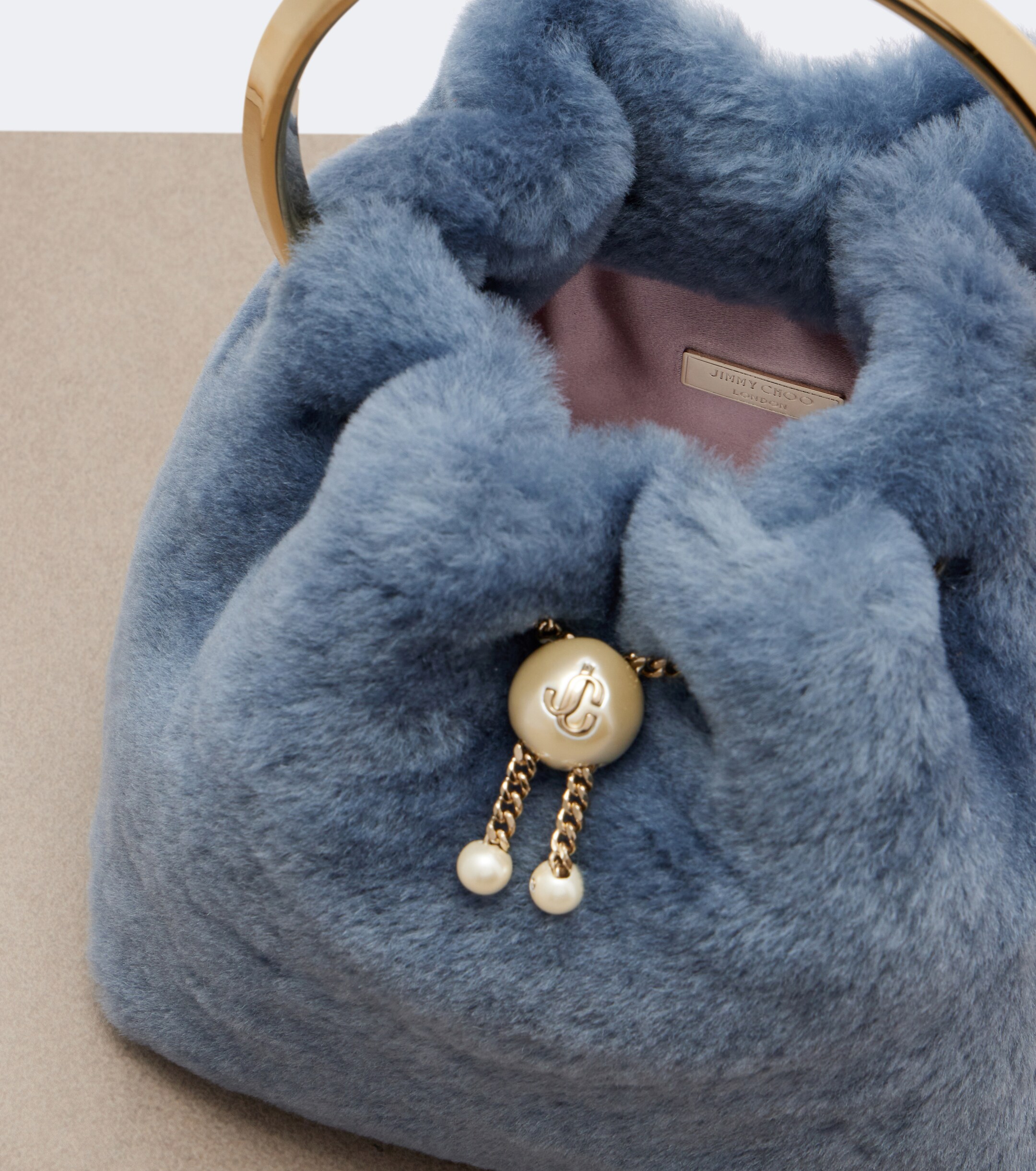 JIMMY CHOO Jimmy Choo Bon Bon Small shearling bucket bag