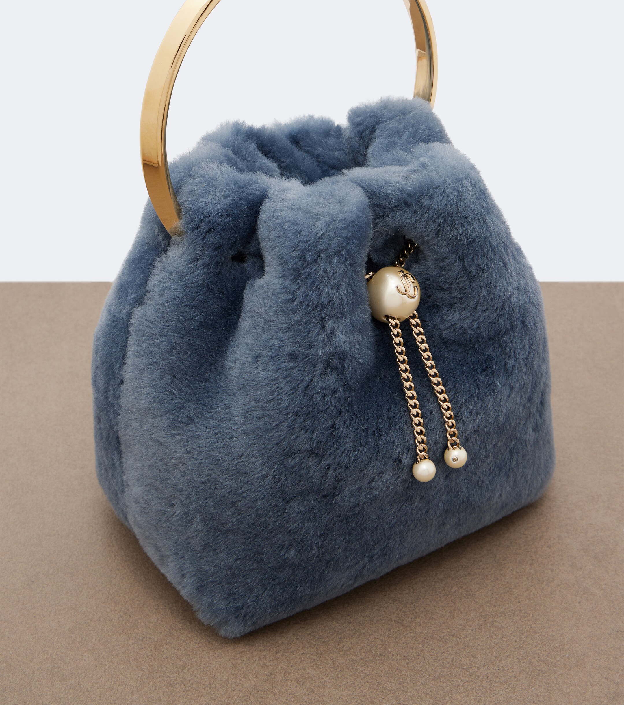 JIMMY CHOO Jimmy Choo Bon Bon Small shearling bucket bag