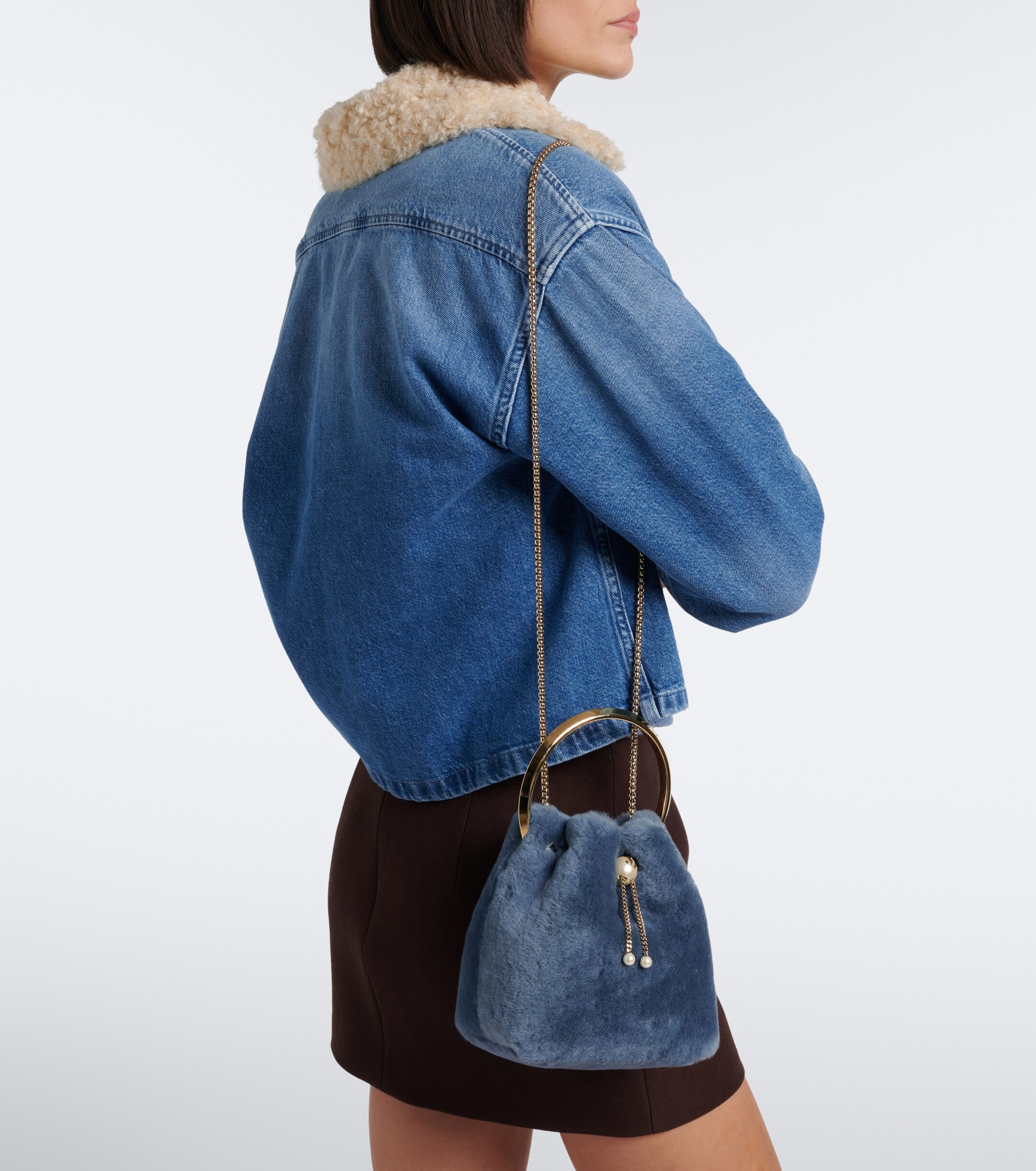 JIMMY CHOO Jimmy Choo Bon Bon Small shearling bucket bag