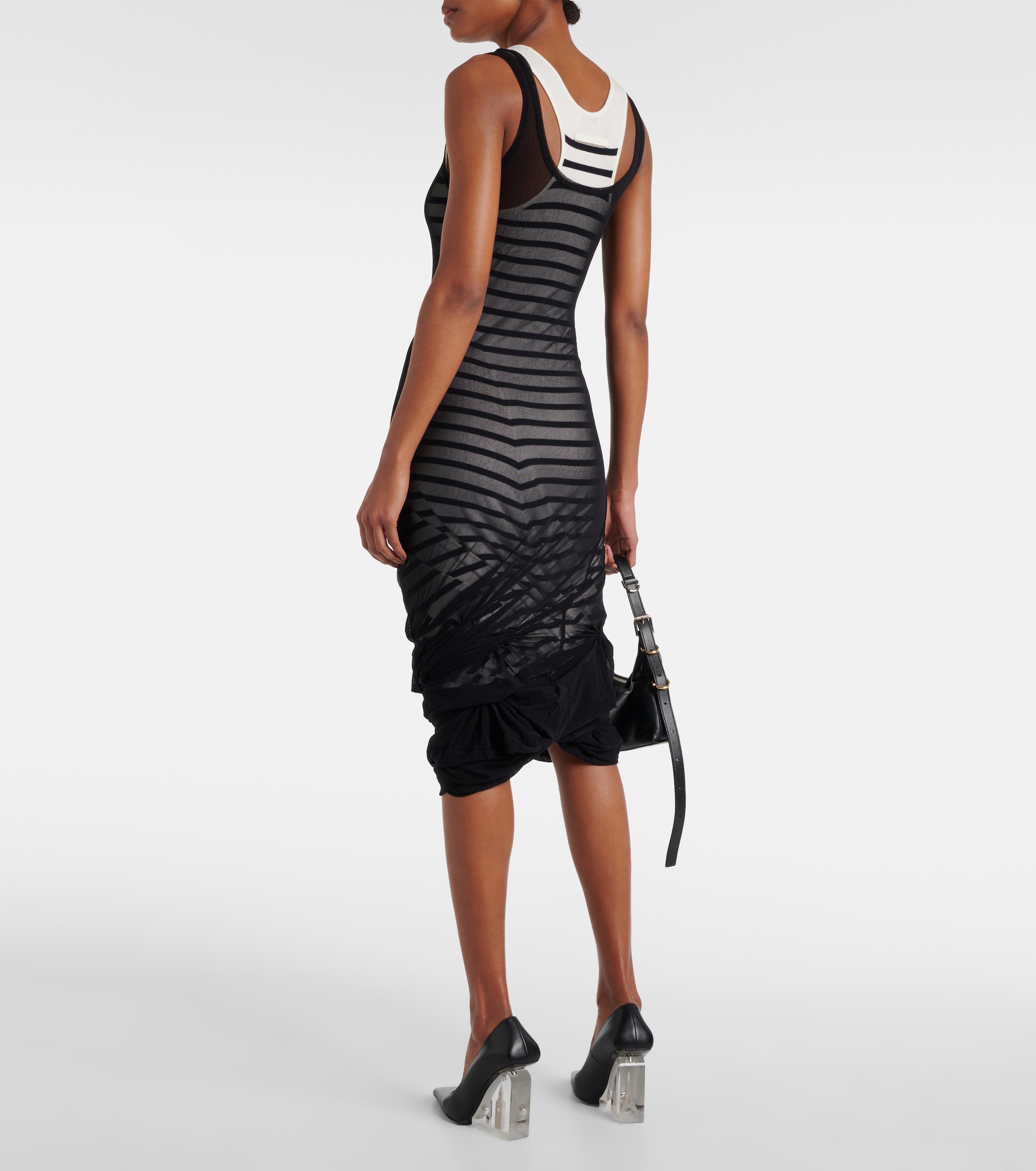 Jean Paul Gaultier Gathered marinière and tulle midi dress thumbnail