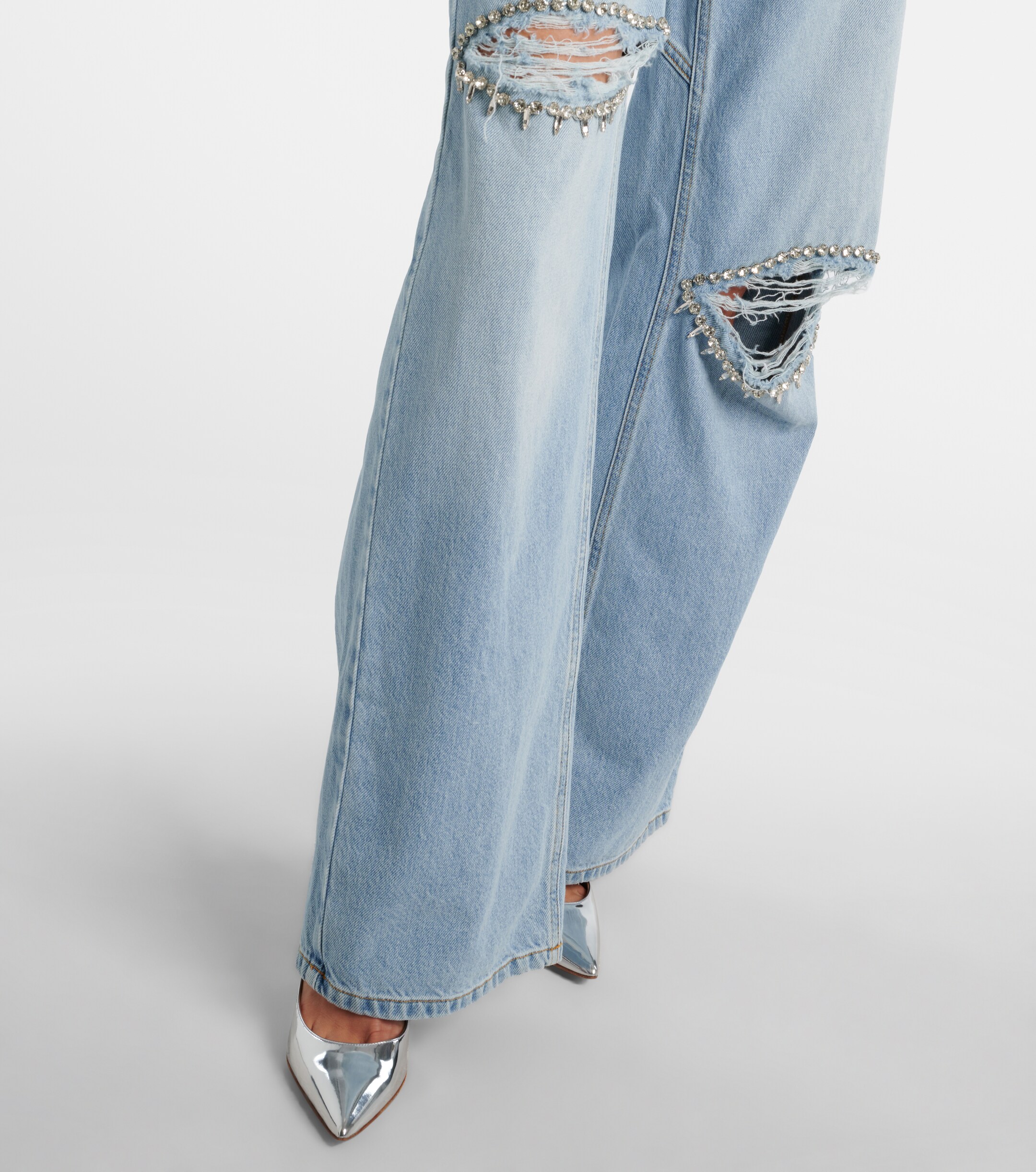 Area Distressed embellished wide-leg jeans