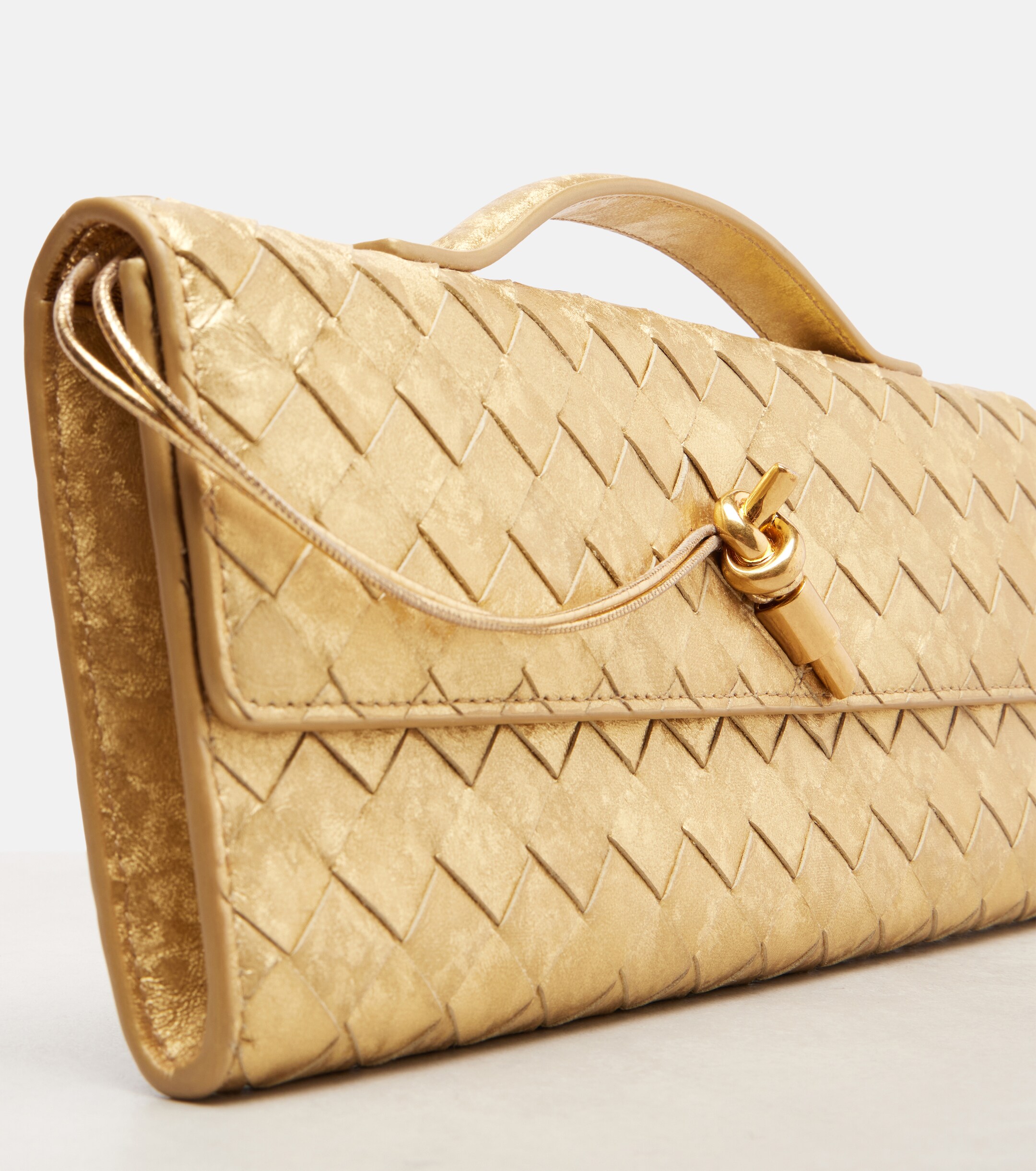 Bottega Veneta Andiamo Intrecciato metallic leather clutch
