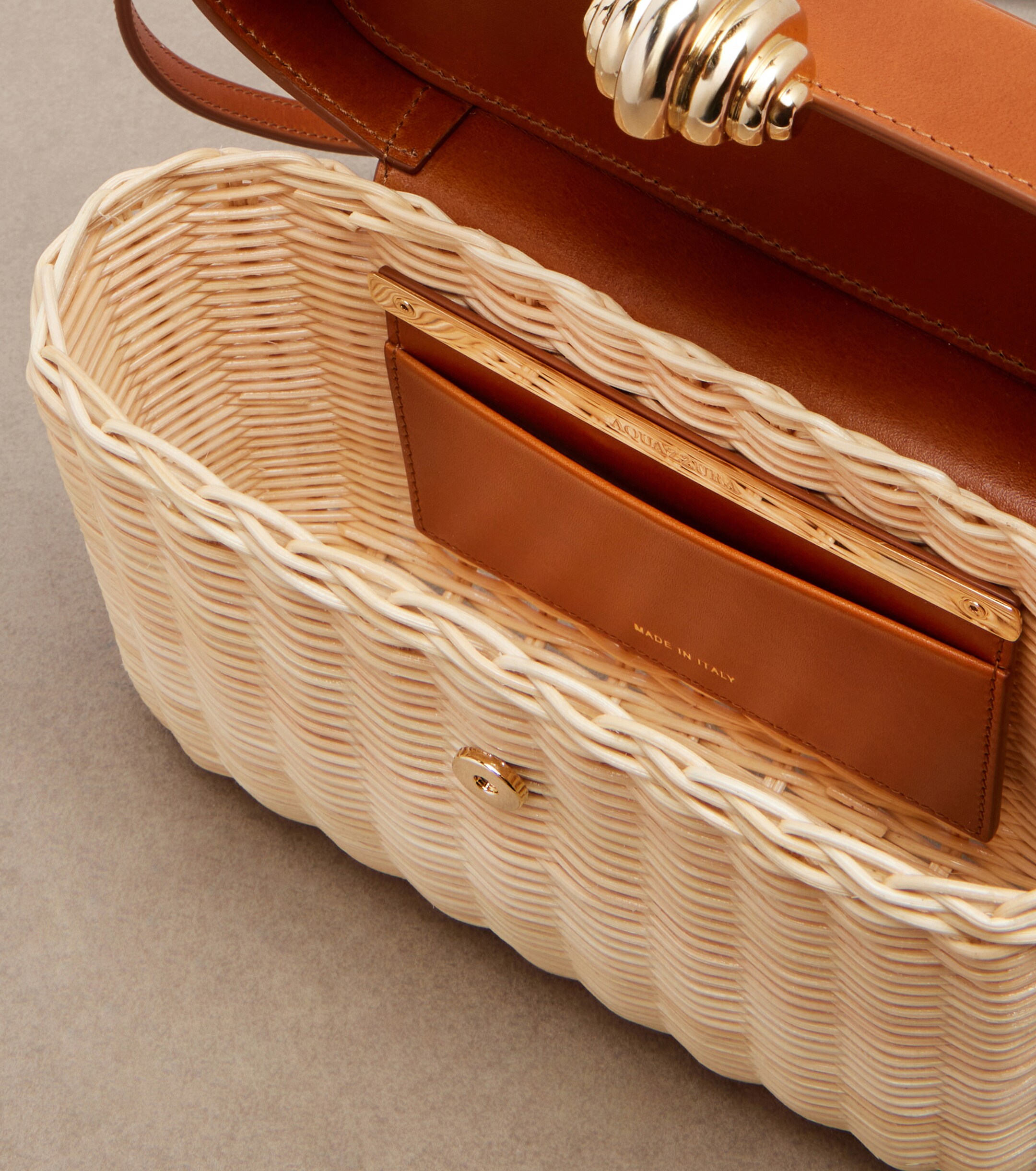 AQUAZZURA Belgravia leather-trimmed wicker vanity bag