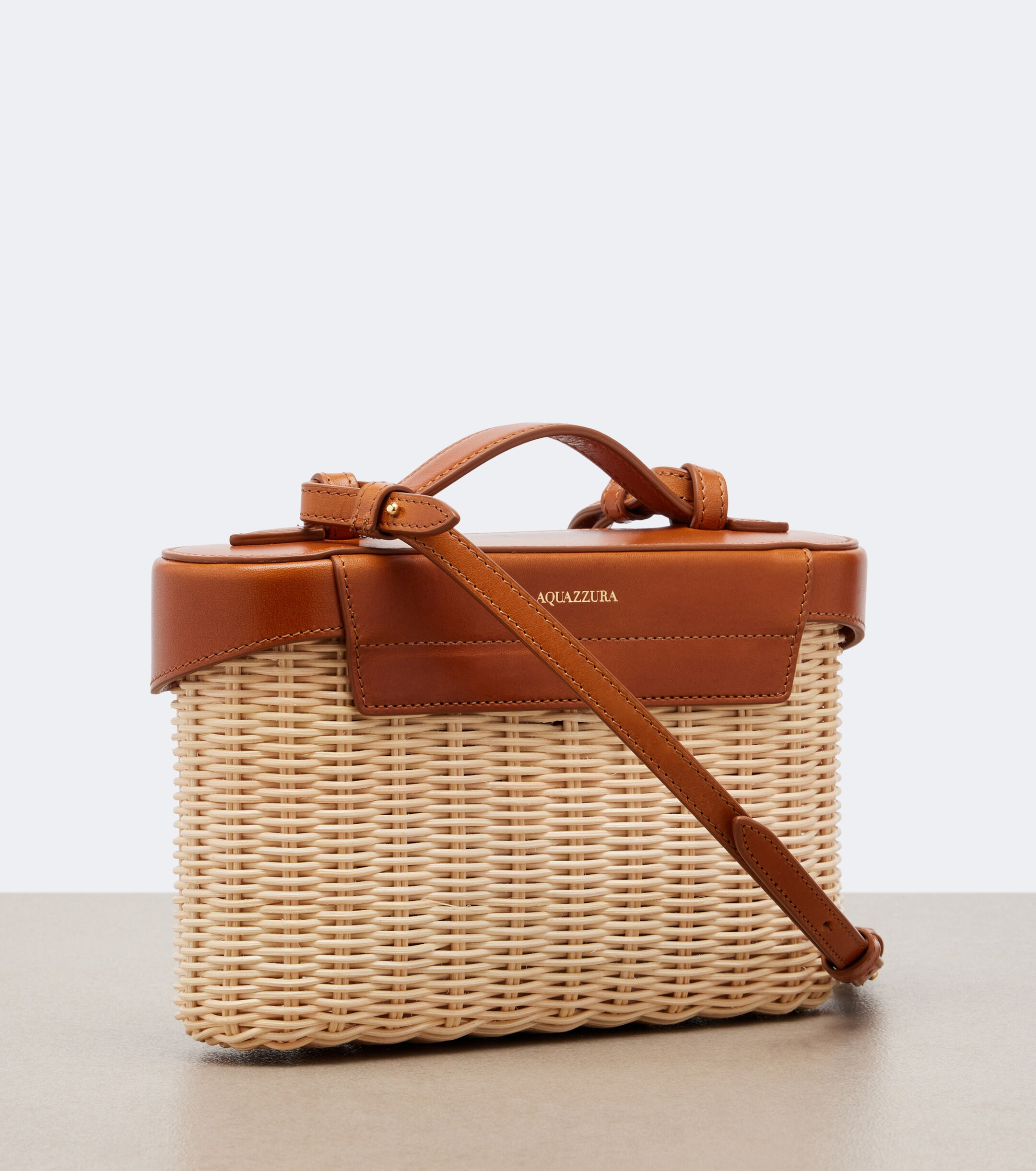 AQUAZZURA Belgravia leather-trimmed wicker vanity bag