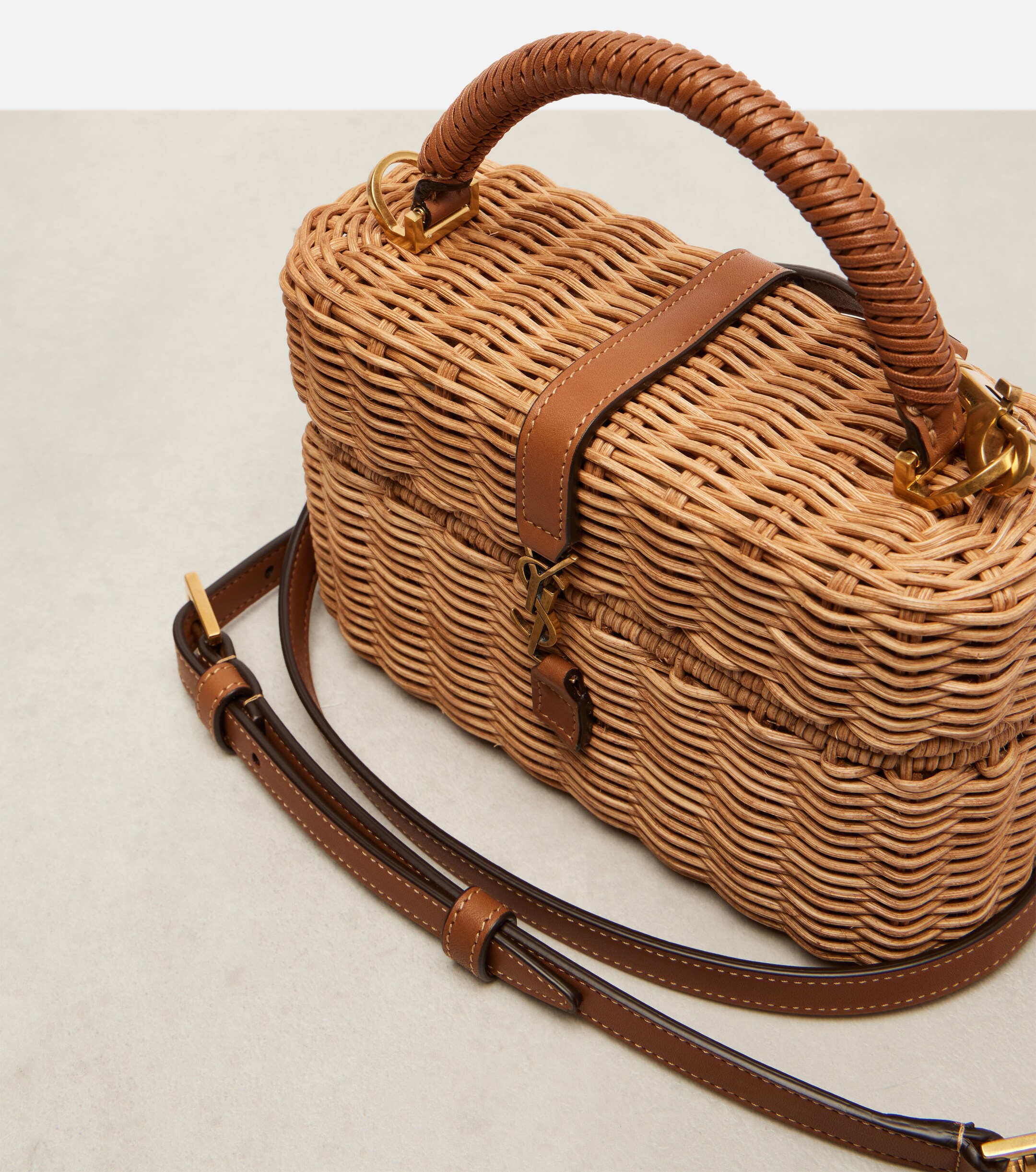 Saint Laurent Gaby leather-trimmed wicker vanity bag