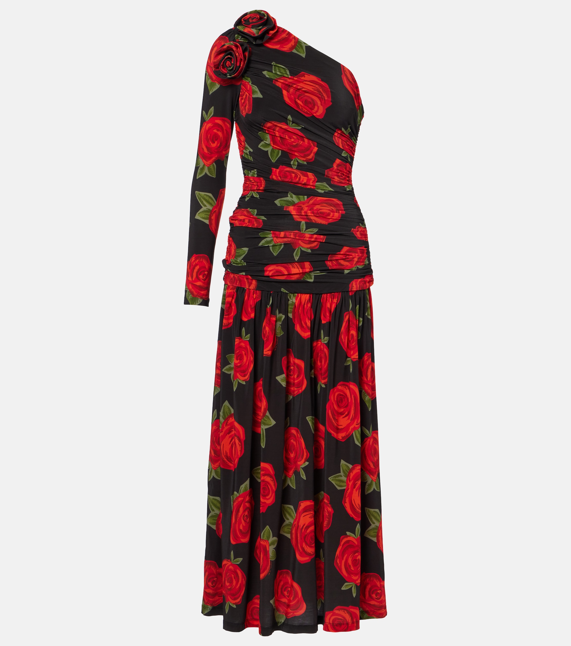 farm rio bicolor guipure one-shoulder maxi dress FARM Rio Guipuire Lace One-Shoulder Maxi Dress in Red