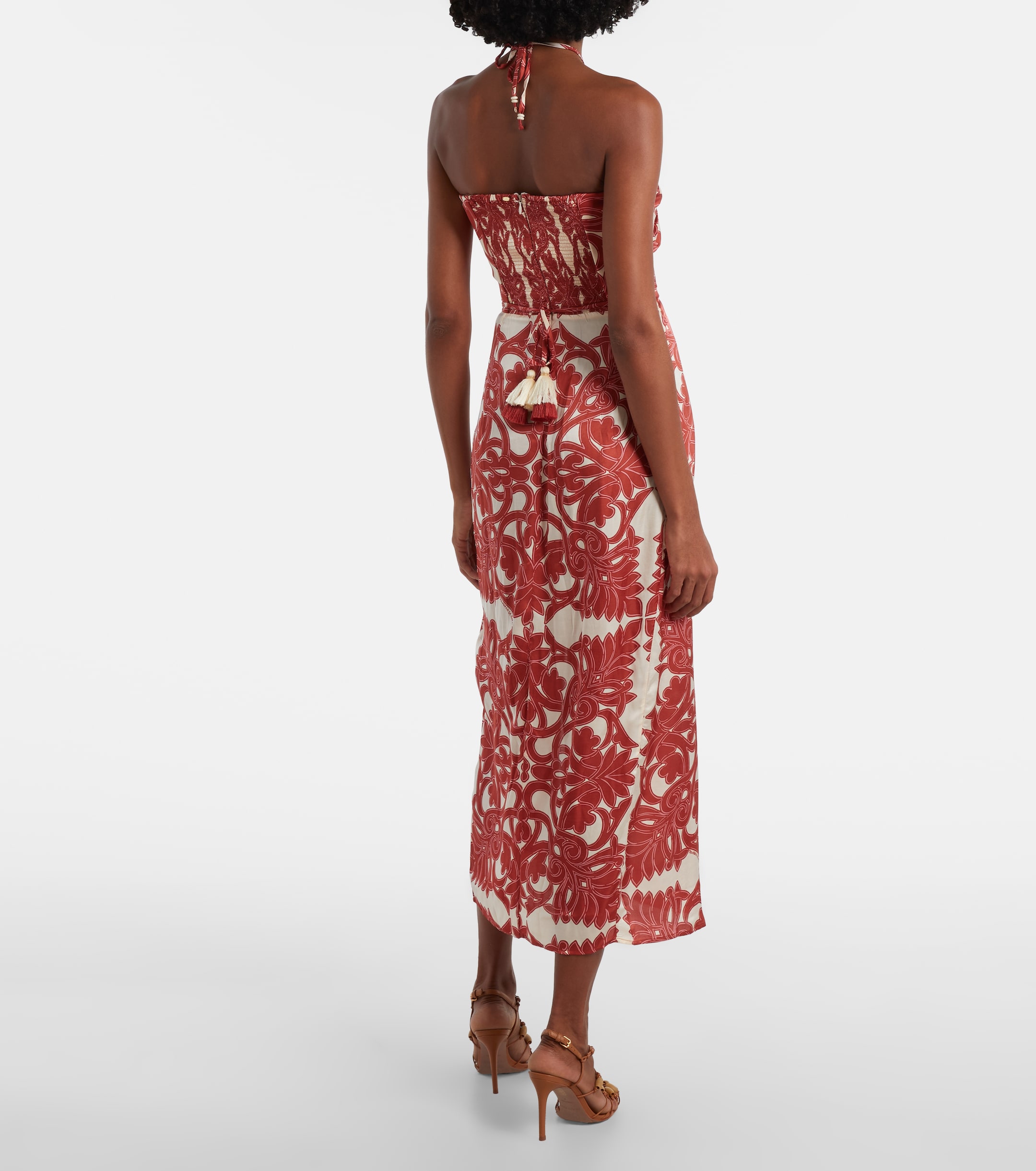 Poupette St Barth Collina printed satin midi dress thumbnail