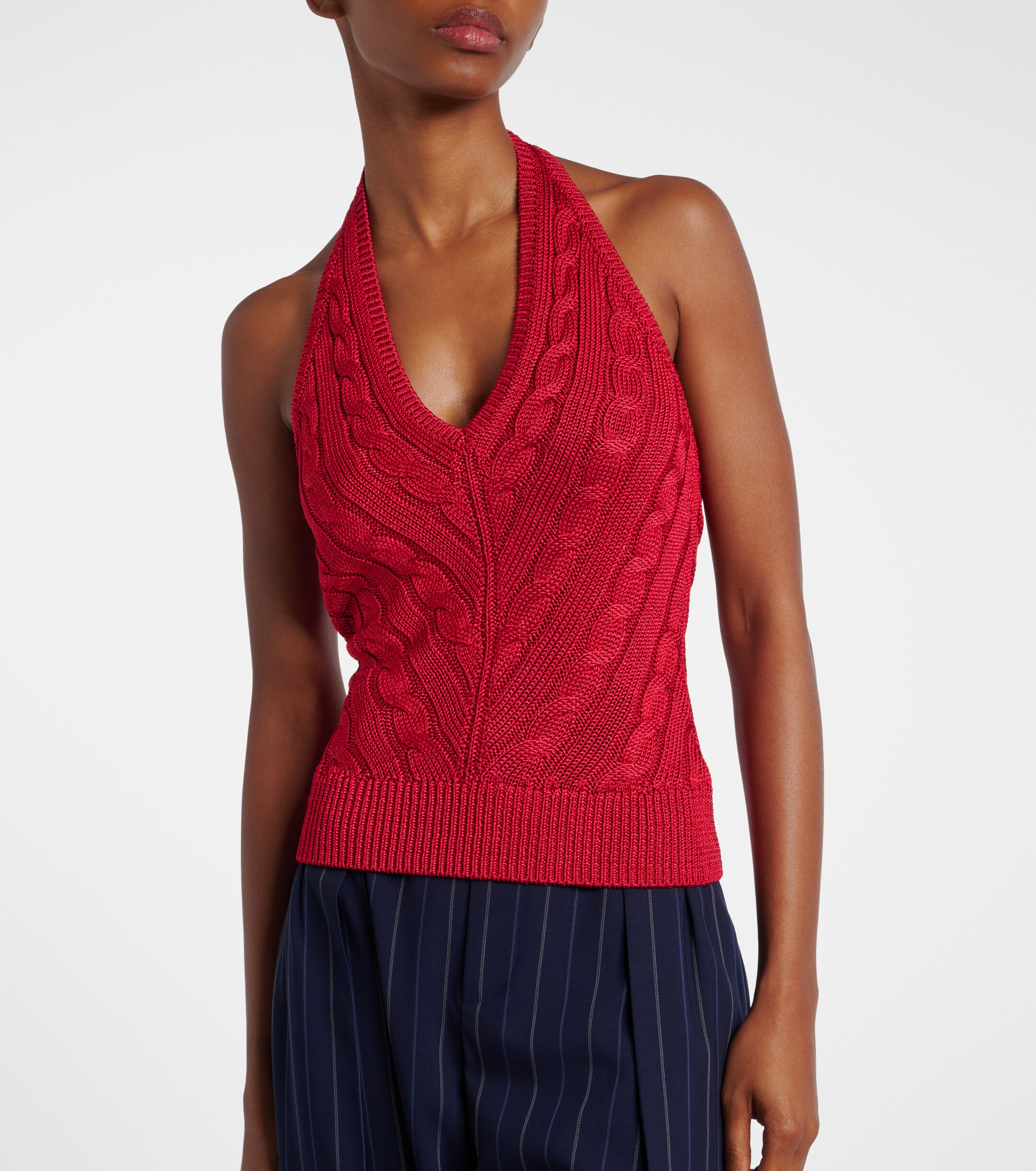 Ralph Lauren Collection Cable-knit halterneck silk top