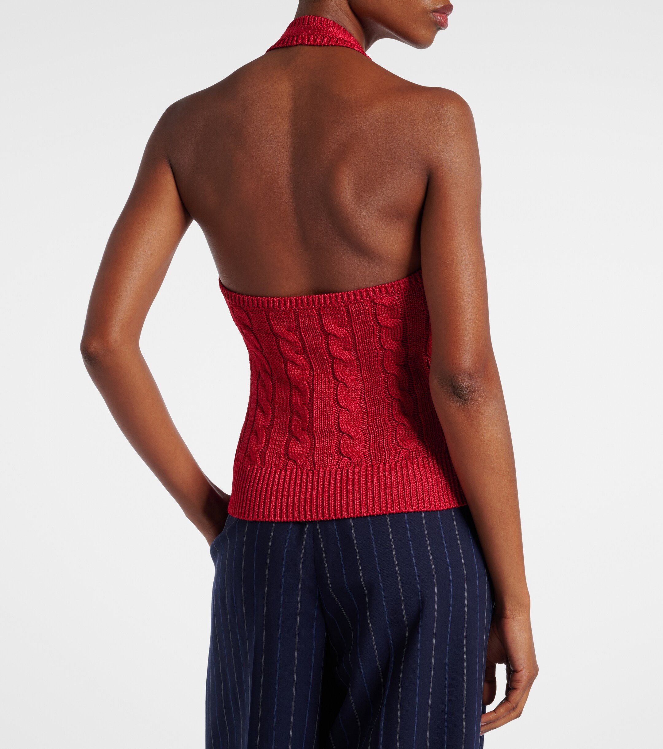 Ralph Lauren Collection Cable-knit halterneck silk top
