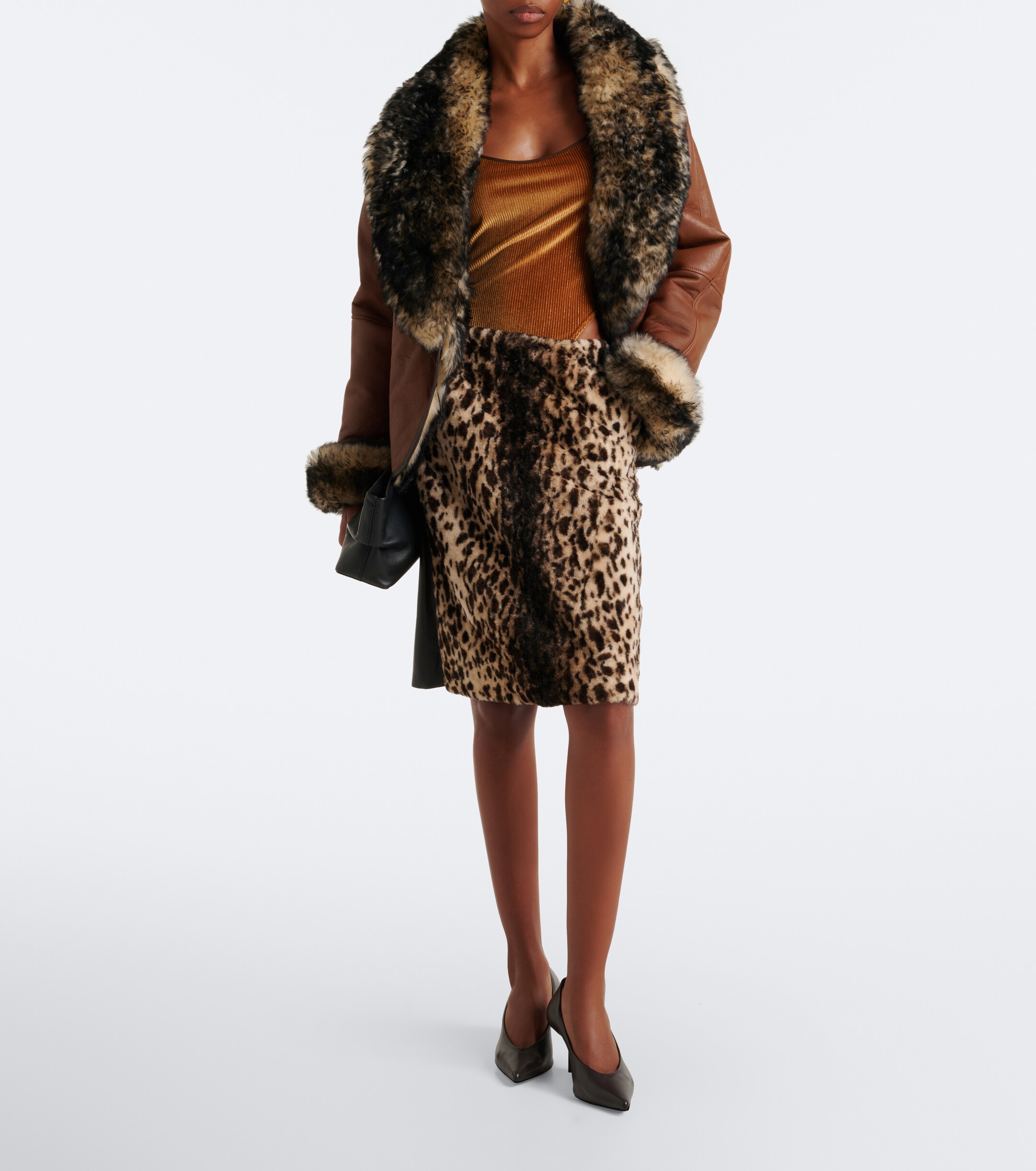 Jacques Wei Jacques Wei Leopard-print shearling and leather miniskirt