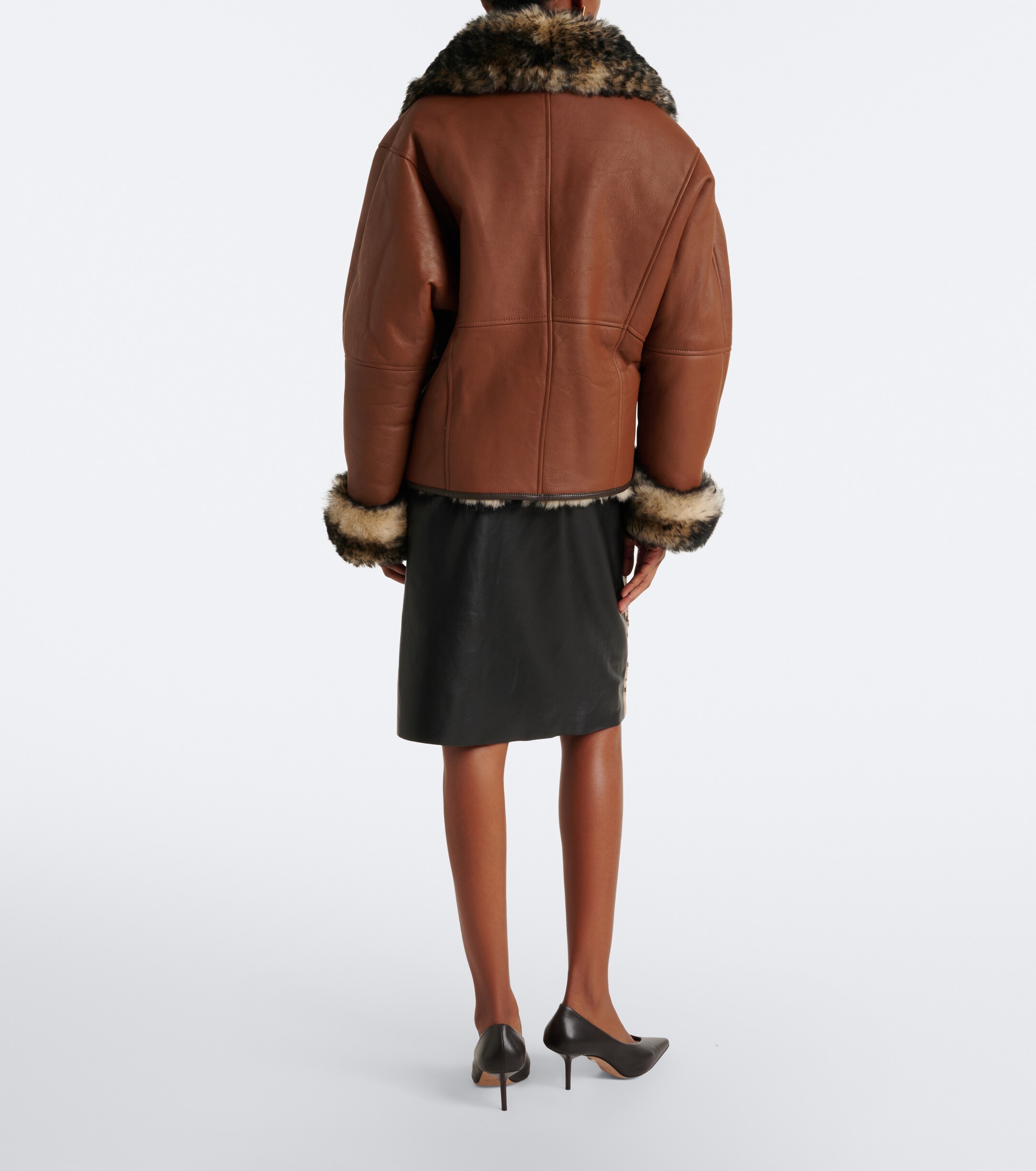 Jacques Wei Jacques Wei Leopard-print shearling and leather miniskirt