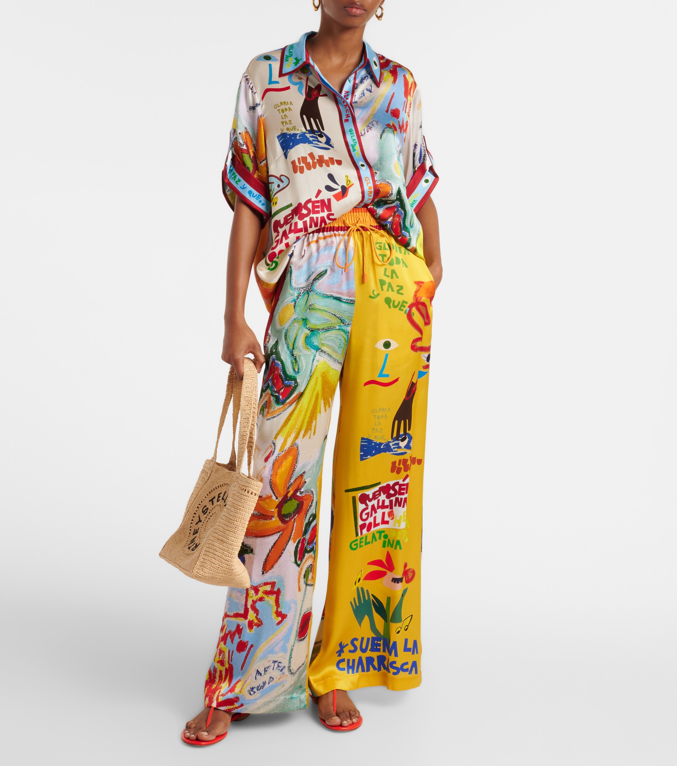 Alémais La Charrasca printed silk satin wide-leg pants