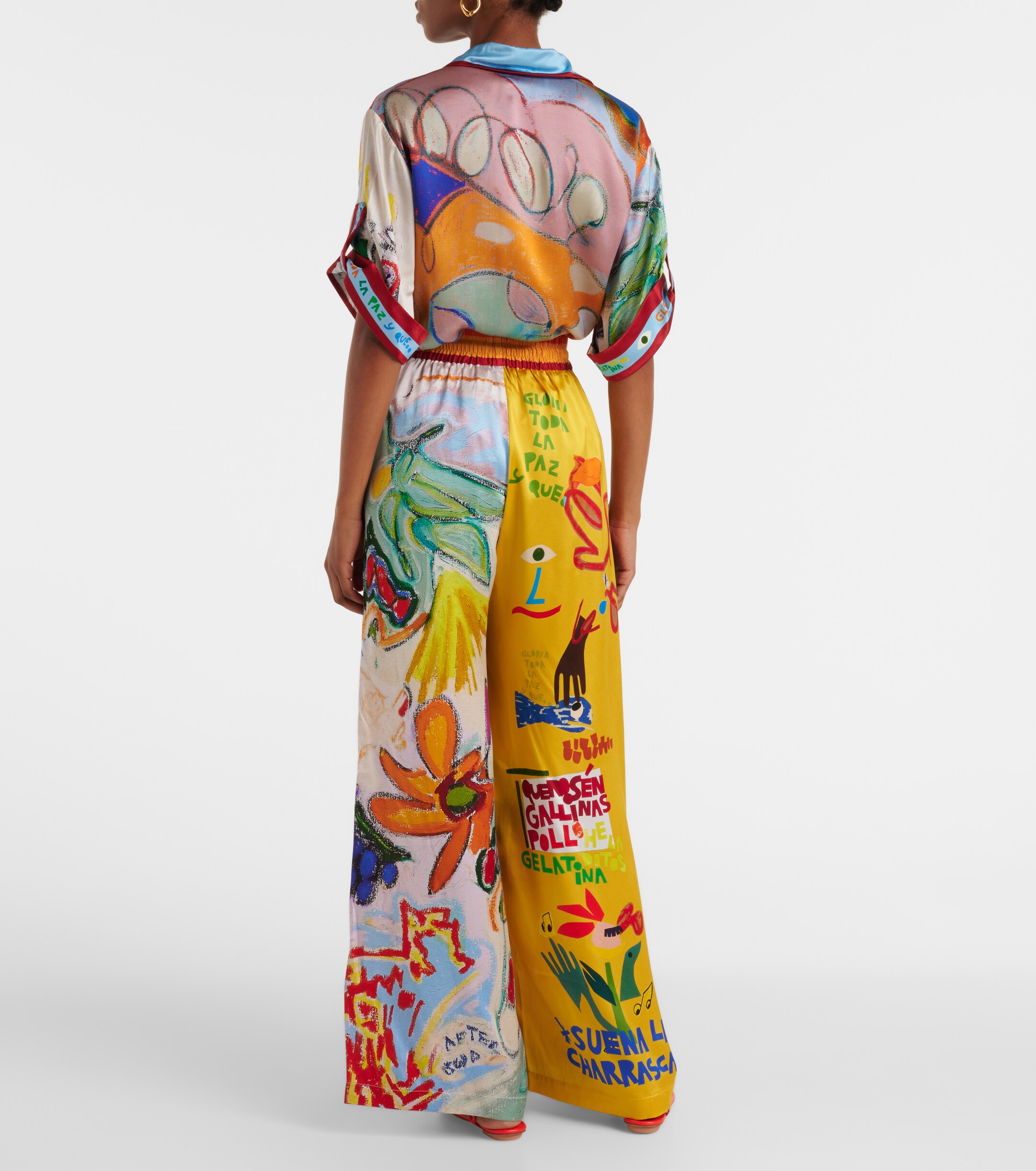 Alémais La Charrasca printed silk satin wide-leg pants