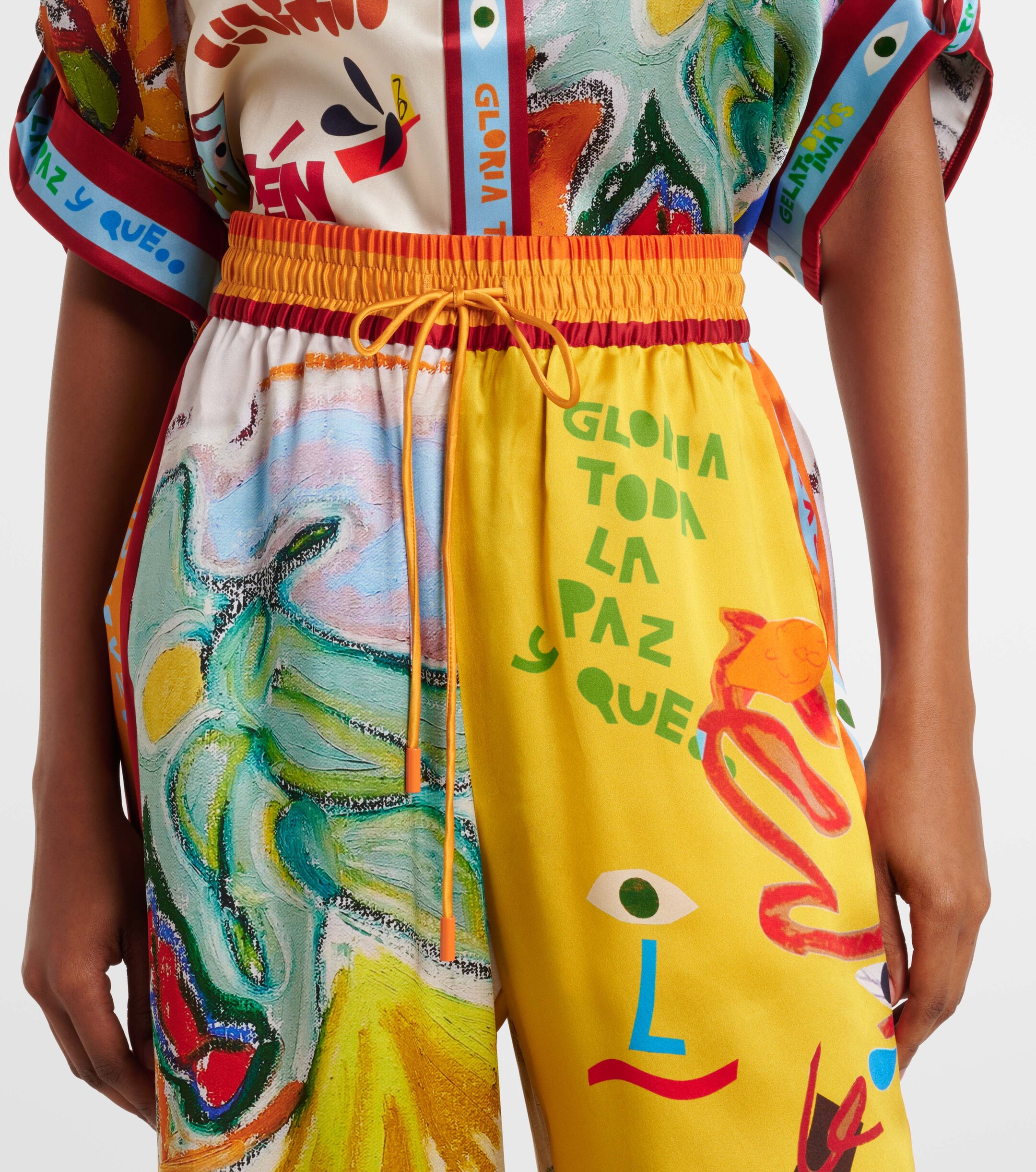 Alémais La Charrasca printed silk satin wide-leg pants