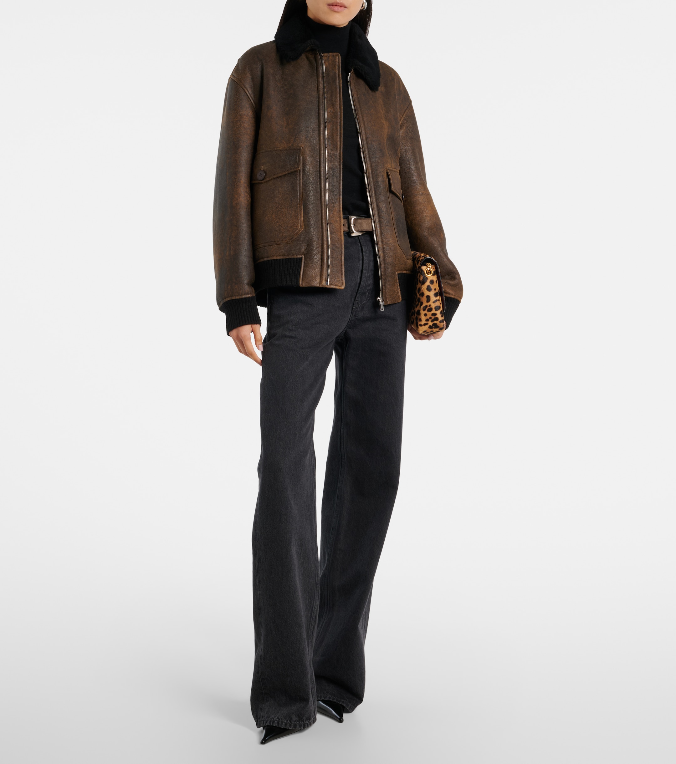NOUR HAMMOUR Anton shearling-lined leather bomber jacket