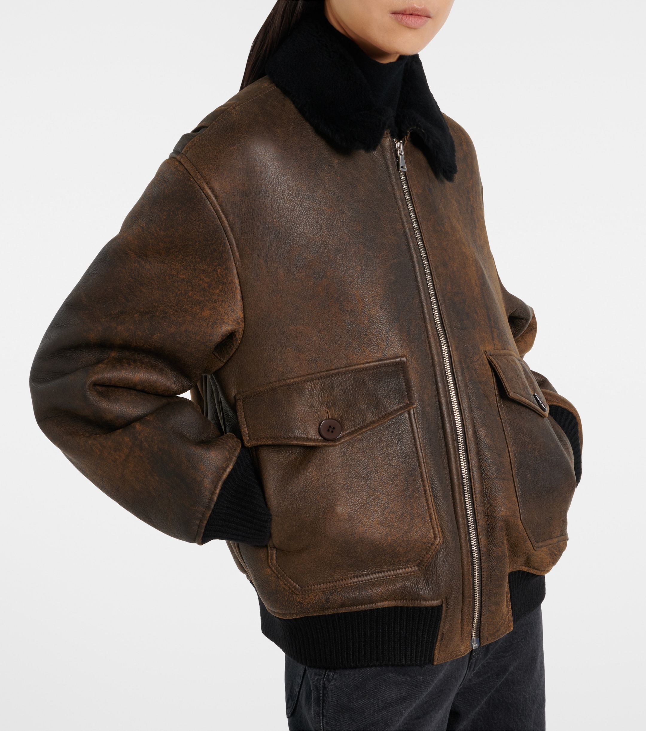 NOUR HAMMOUR Anton shearling-lined leather bomber jacket